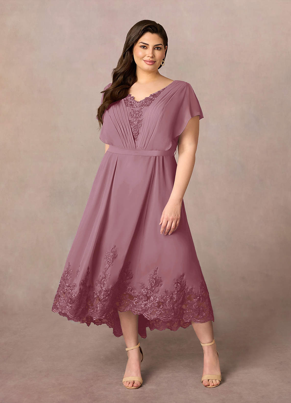 Azazie Palana Mother of the Bride Dresses Vintage Mauve A-Line Lace Chiffon Dress image5