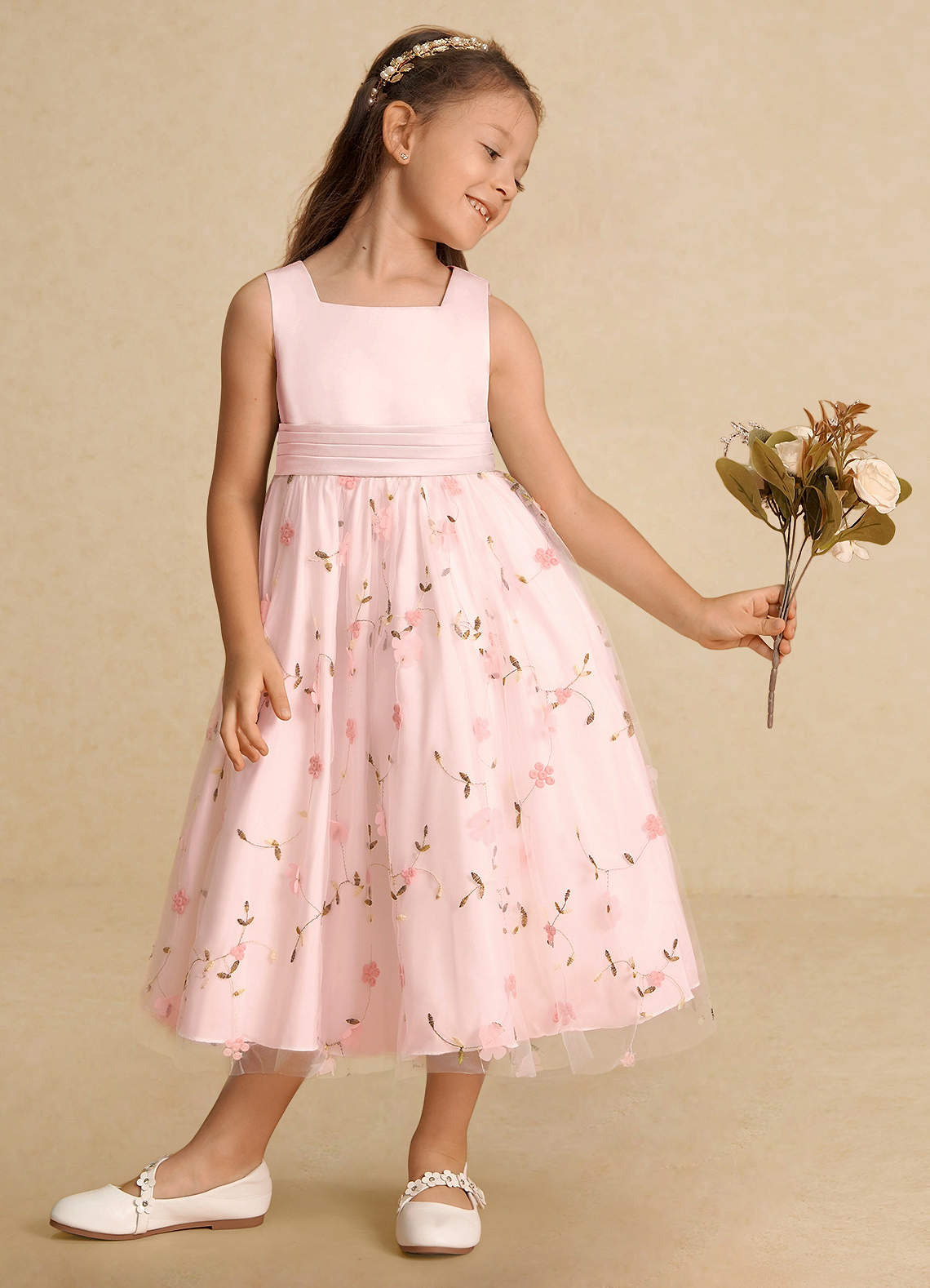 Azazie Pollie Flower Girl Dresses Blushing Pink A-Line Bow Tulle Dress image3