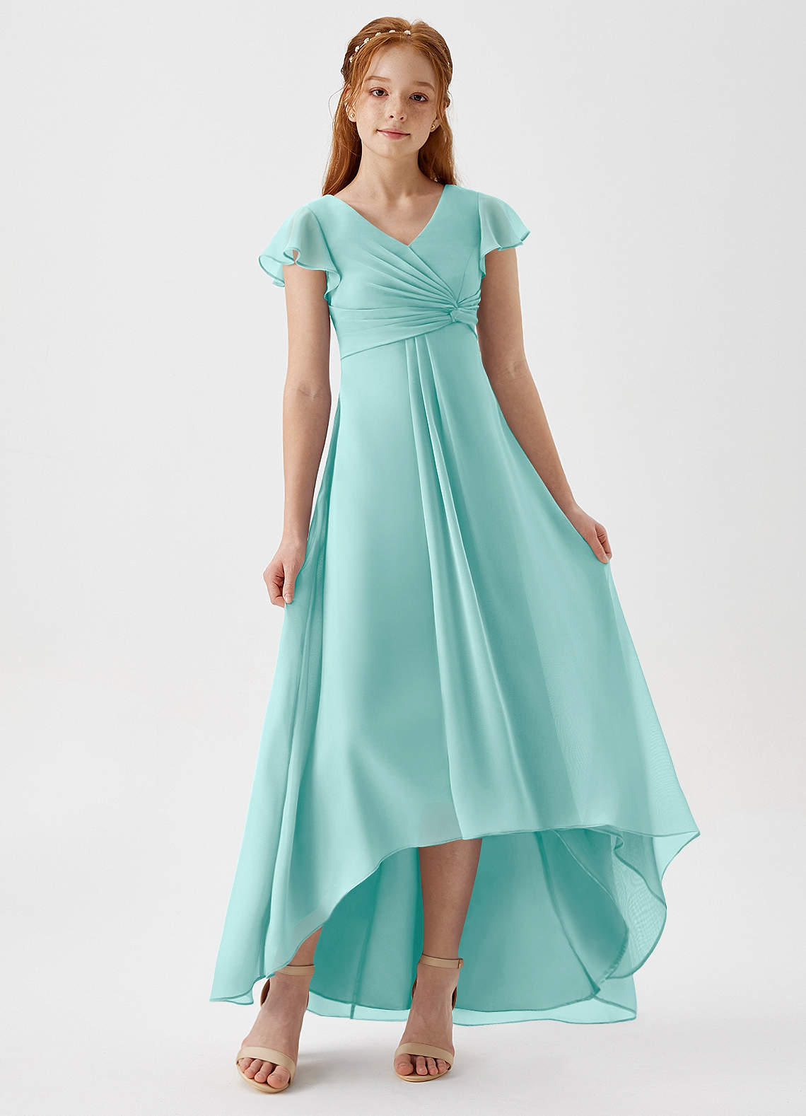 Azazie Breanne Junior Vestido de Aqua de Gasa de Corte En A image1
