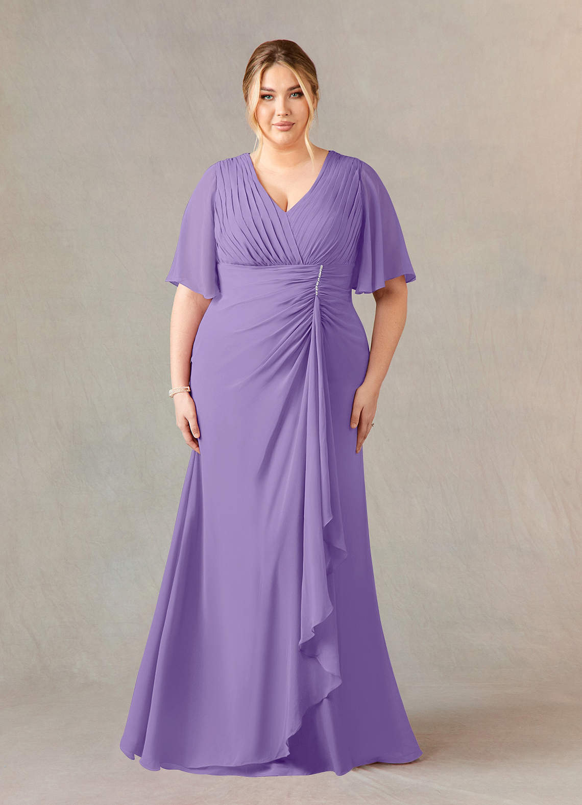 Azazie Carson Mother of the Bride Dresses Tahiti A-Line V-Neck Lace Chiffon Dress image1