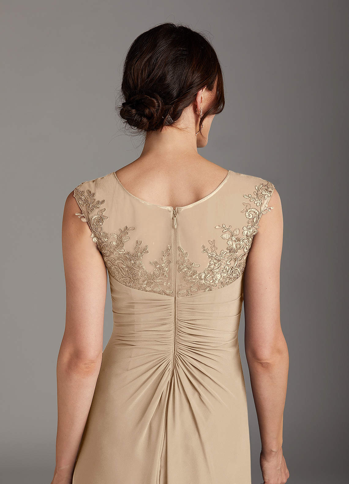 Azazie Endora Champagne A-Line Scoop Lace Chiffon Dress Ready to