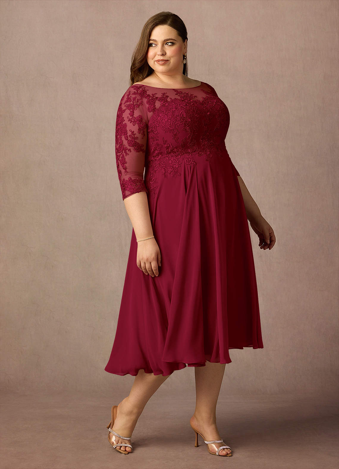 Azazie Marge Kleider für die Brautmutter A-Linie Schaufel Spitze Chiffon Kleid Burgunderrot image11