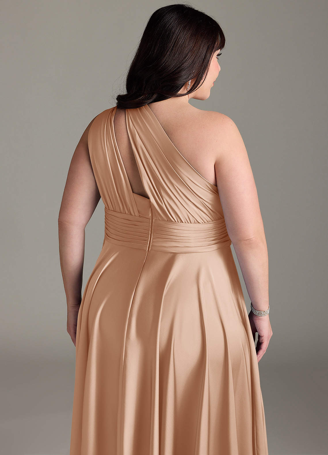 Azazie Charlize Bridesmaid Dresses English Rose A-Line One Shoulder Stretch Satin Dress image15