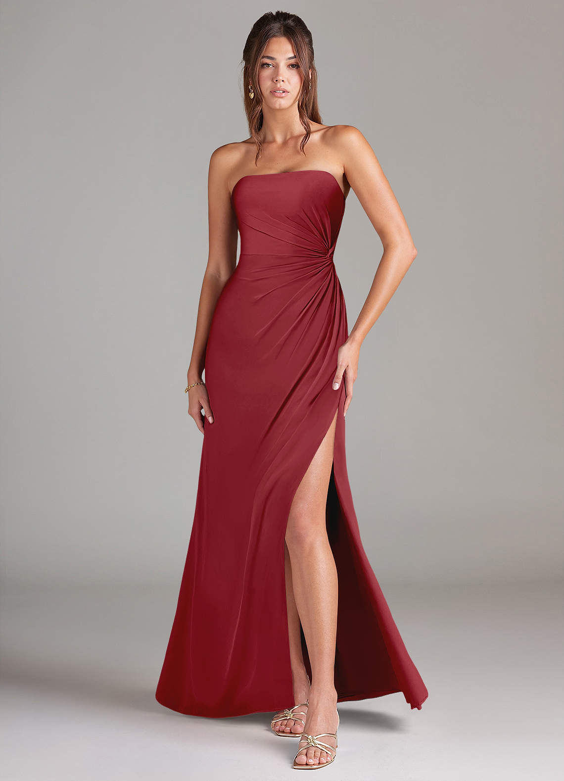 Azazie Aliani Bridesmaid Dresses Pomegranate Sheath Strapless Chiffon Convertible Dress image1