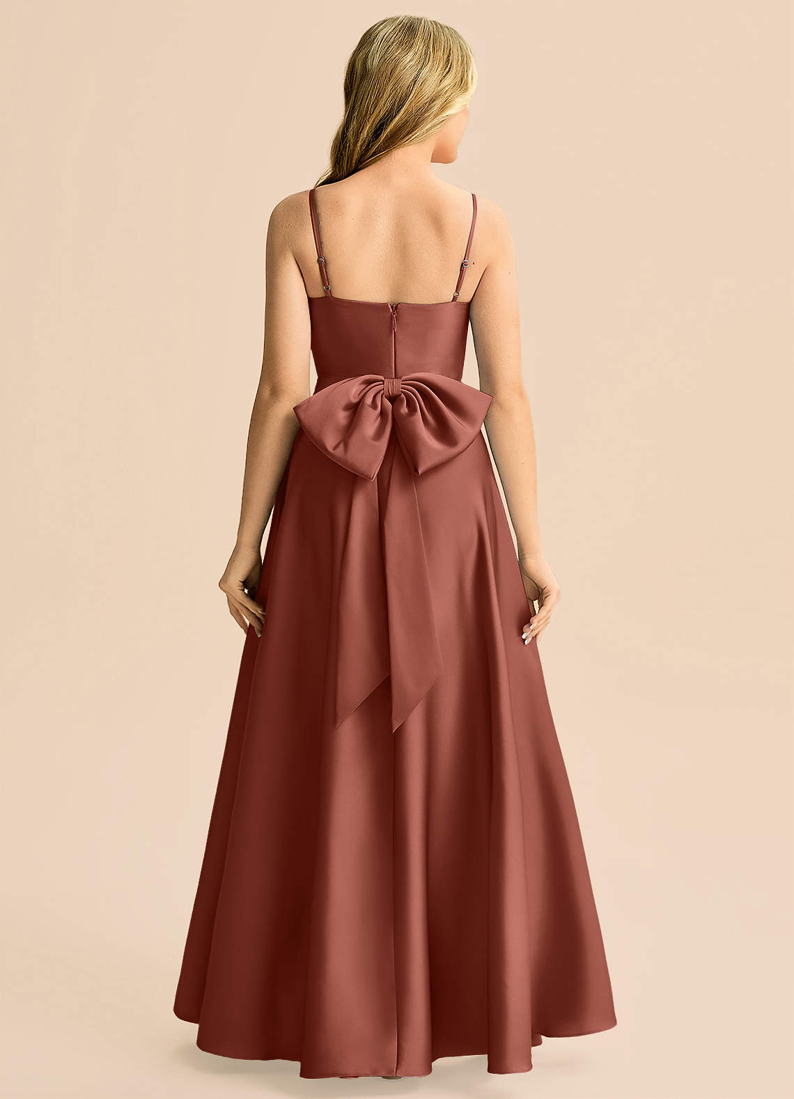 Azazie Rumi Junior Klä av A-Line i Stretch Satin Plisserad image1