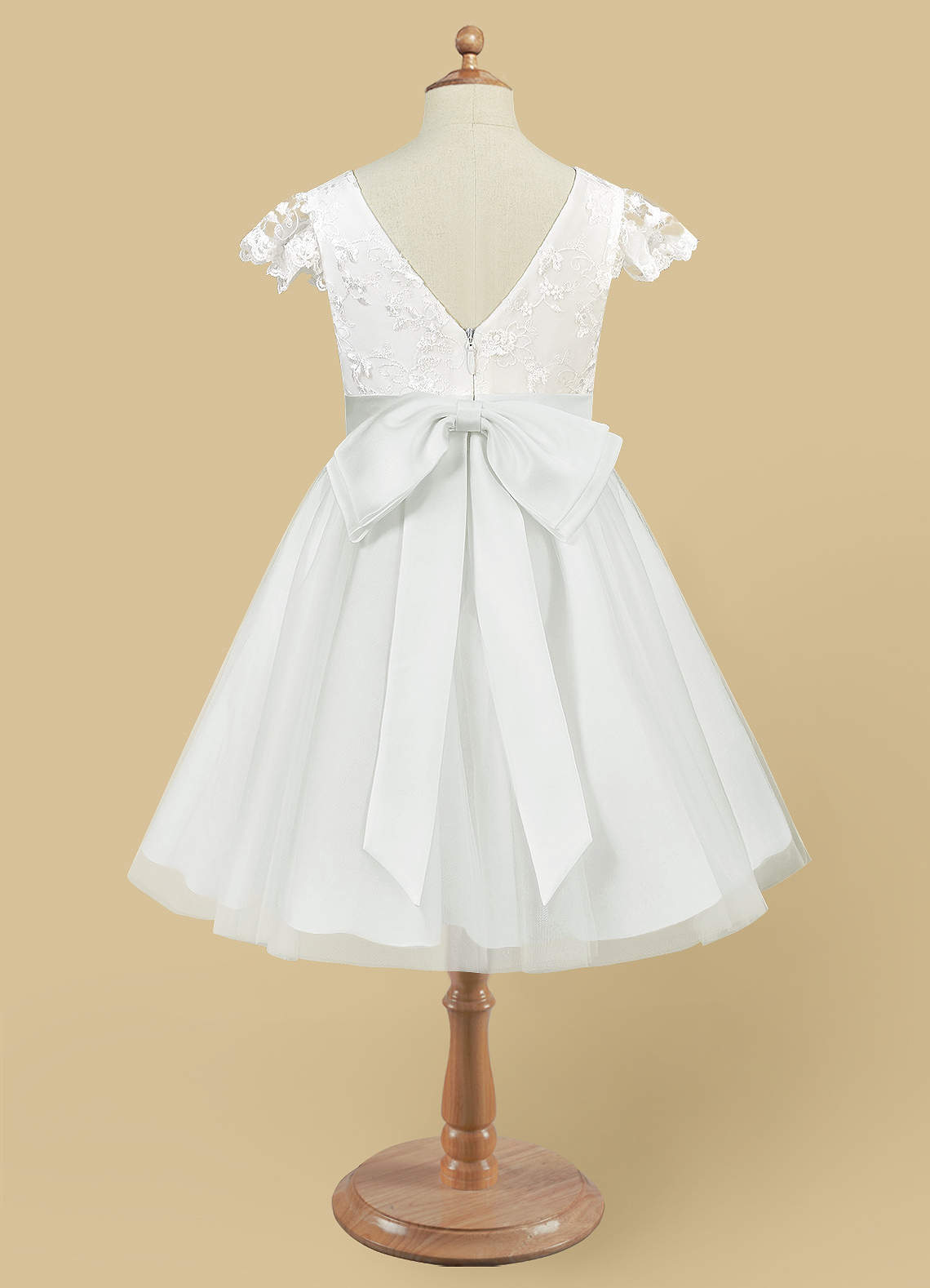 Azazie Vetty Flower Girl Dresses Ivory A-Line Lace Tulle Dress image9
