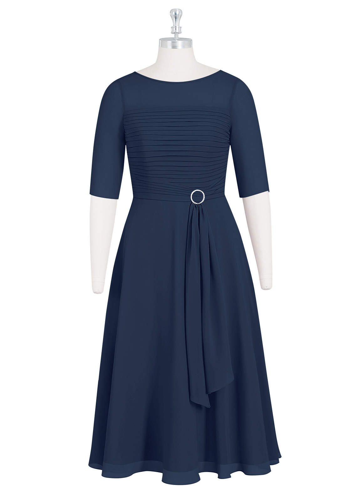 Azazie Naomi Mother of the Bride Dresses Dark Navy A-Line Boatneck Pleated Chiffon Dress image6