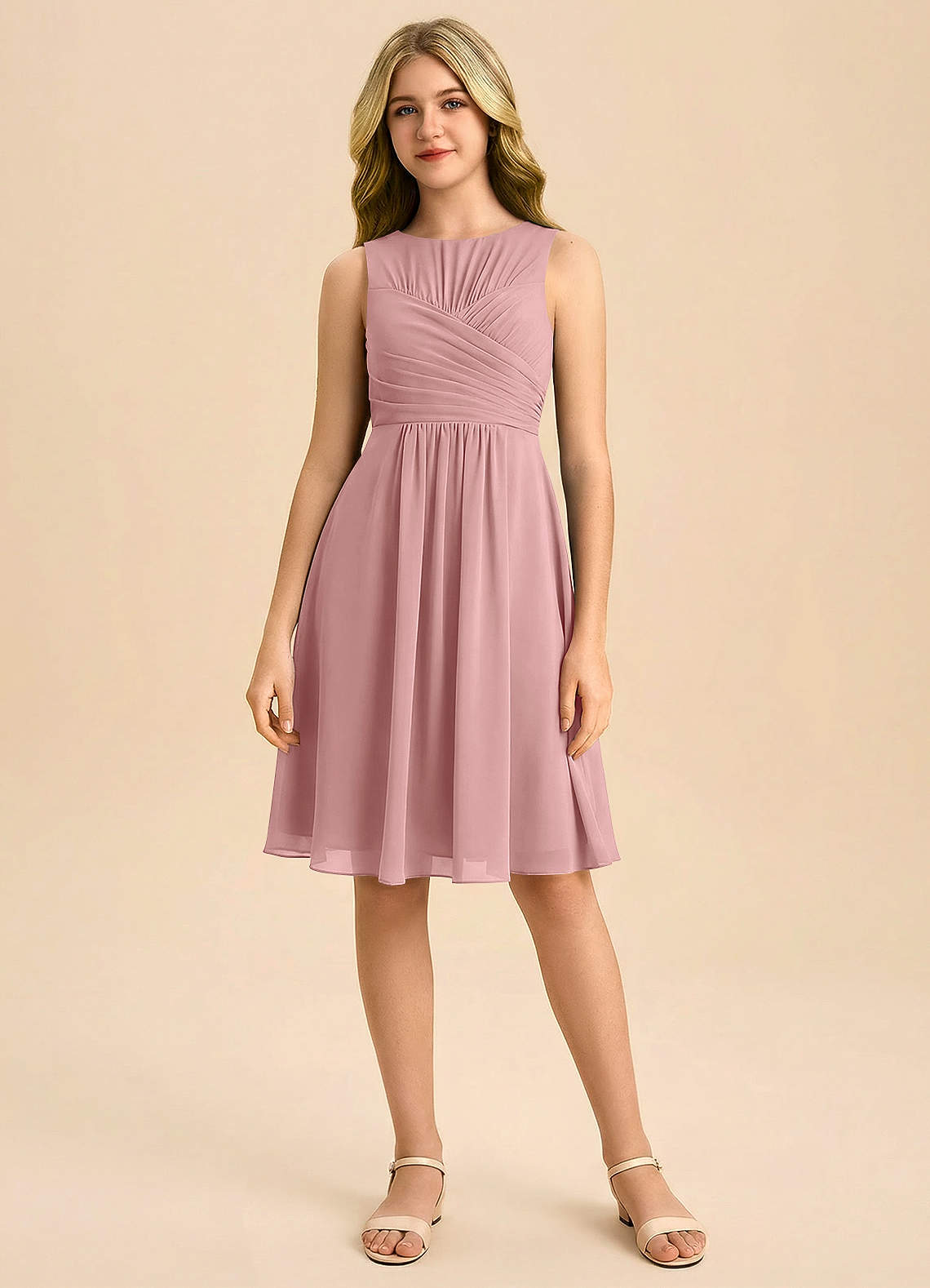 Azazie Skyla Junior Dusty Rose A-Line Pleated Chiffon Dress image2
