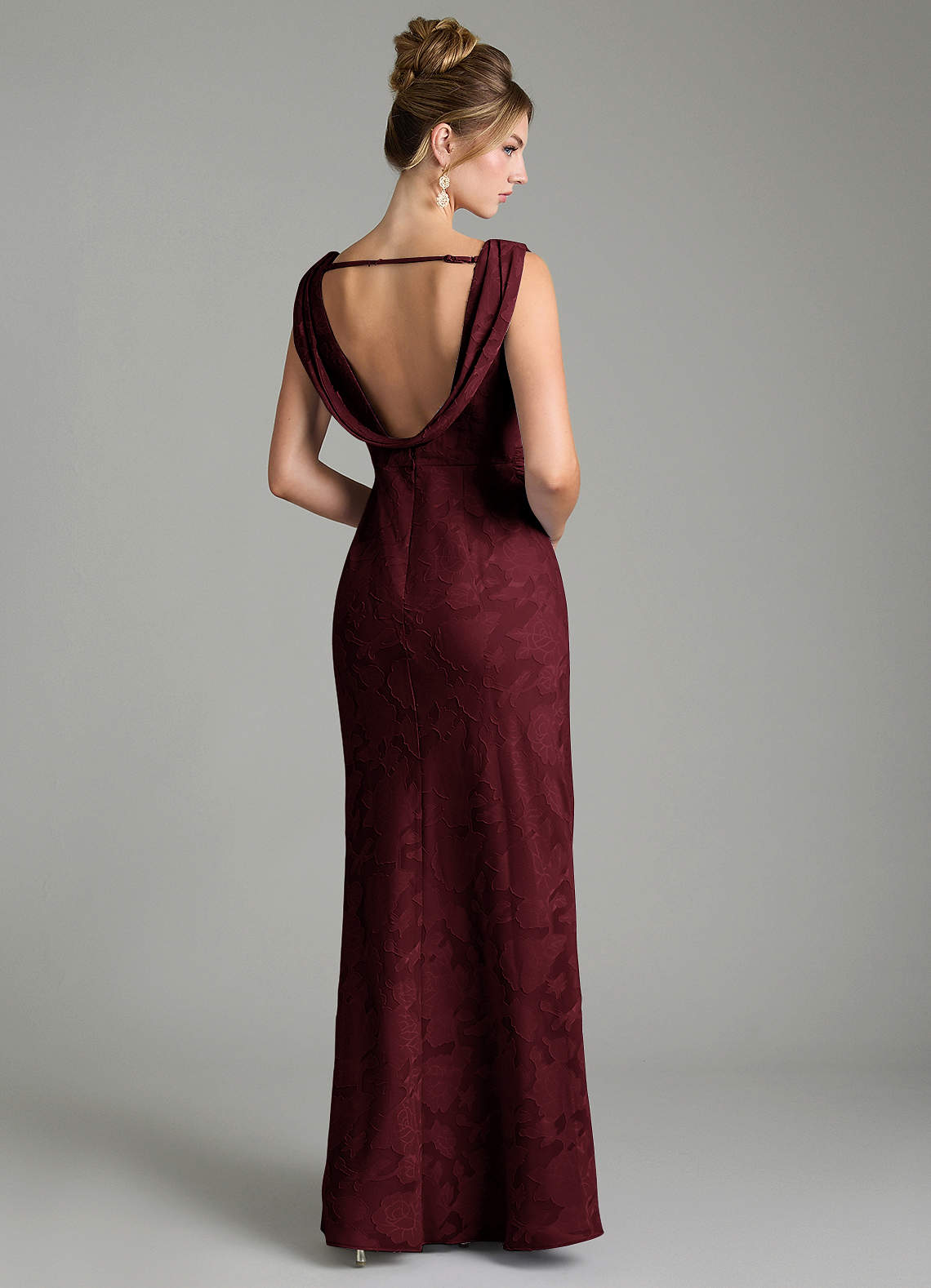 Azazie Kieryn Bridesmaid Dresses Cabernet Mermaid Pleated Floral Burnout Dress image11