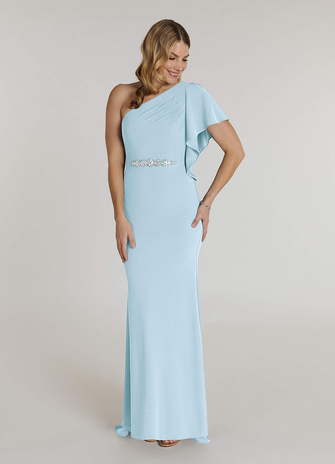 Azazie Pia vestidos de madre de la novia Vestido de Azul Cielo de Crepé elástico de Sirena con Plisado image1