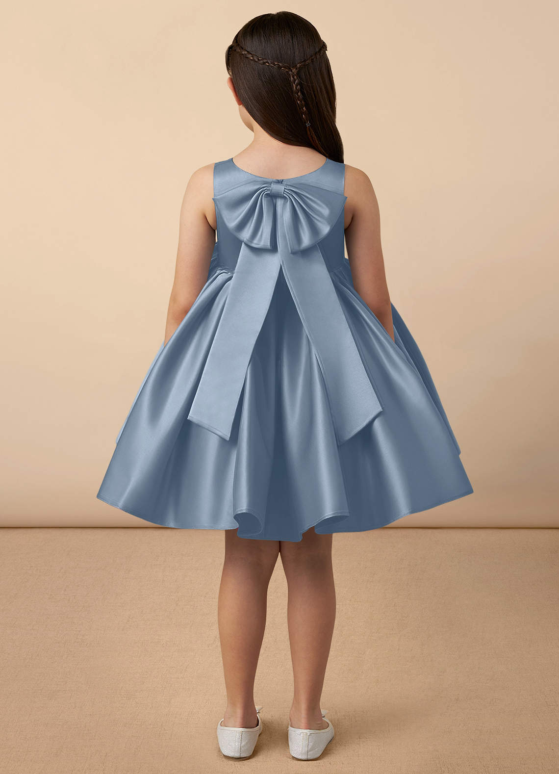 Azazie Bo Peep Venta final Vestido de Azul Polvoriento de Satin Mate de Corte en A con Lazo image3