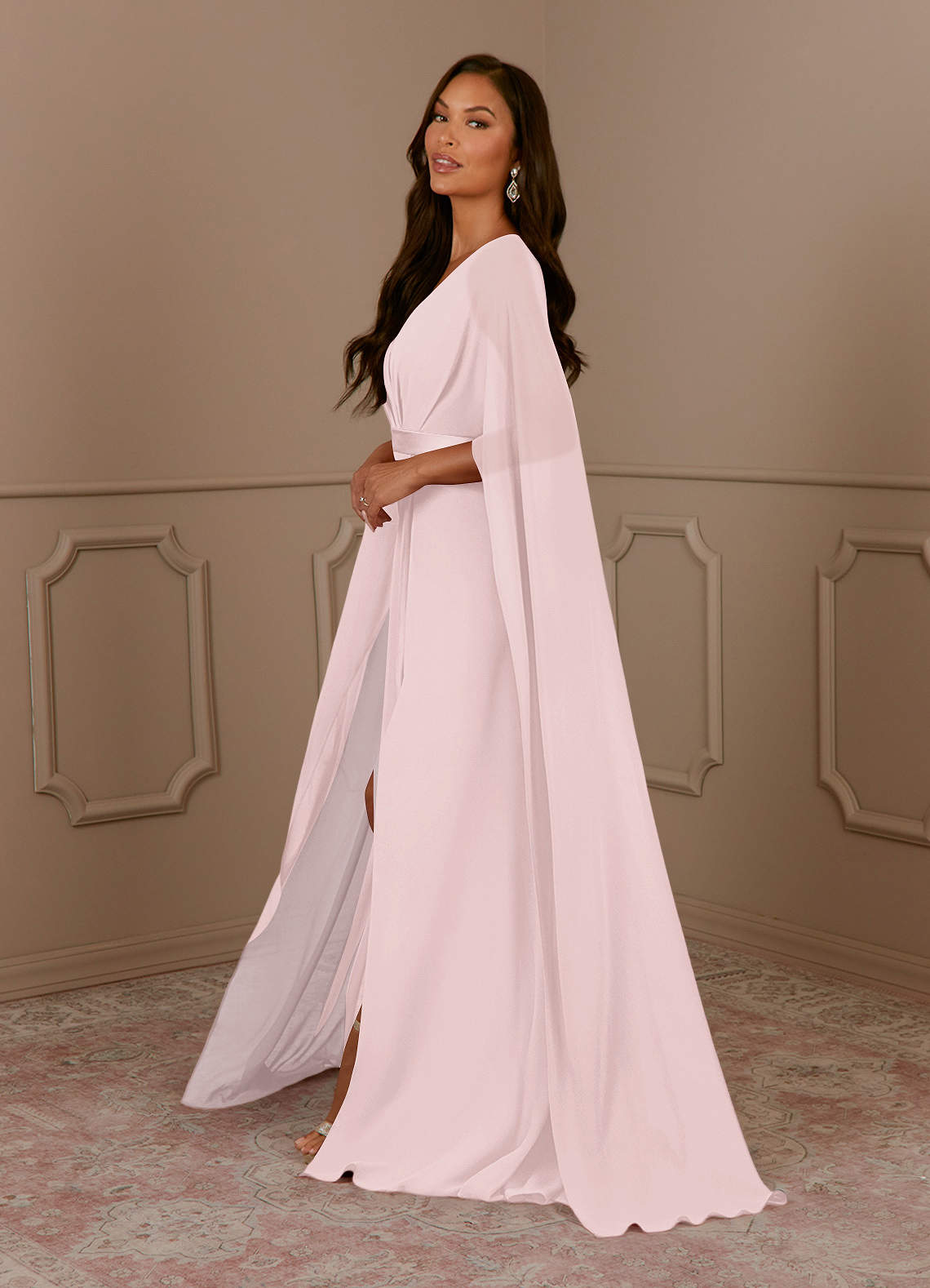 Azazie Isa Mother of the Bride Dresses Blushing Pink A-Line V-Neck Pleated Chiffon Dress image1