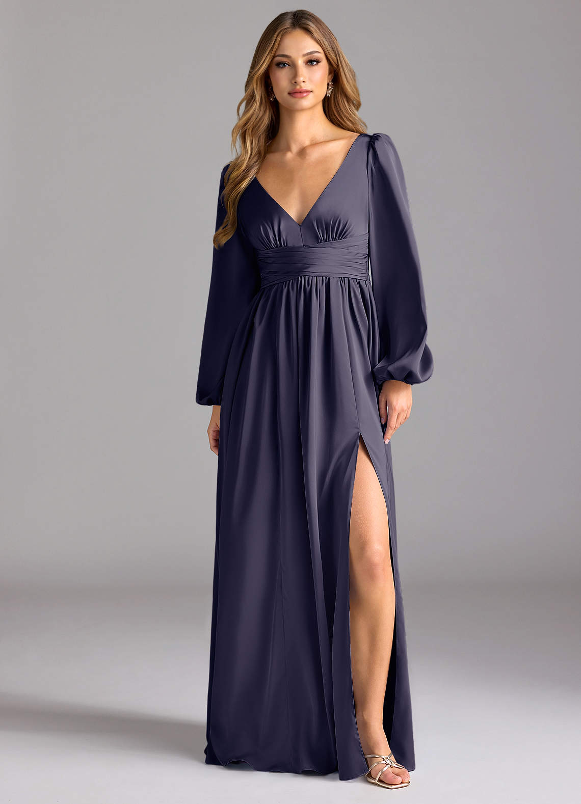 Azazie Norah Brautjungfernkleider A-Linie Stretch-Satin Kleid Sturm image1