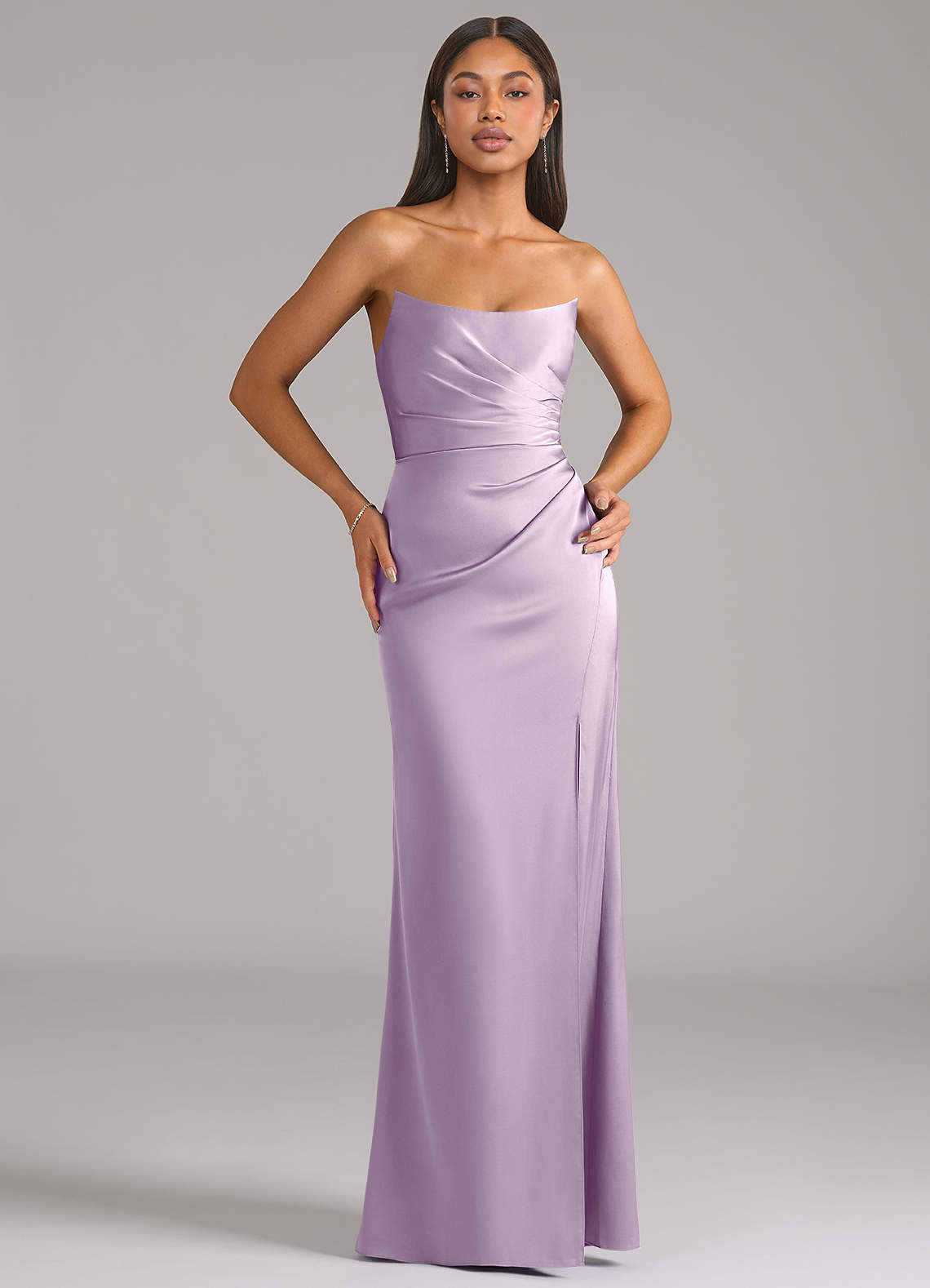 Azazie Marla Jurken voor bruidsmeisjes Converteerbaar Jurk van Stretch Satijn met Kolom Strapless Frosted Lila image1