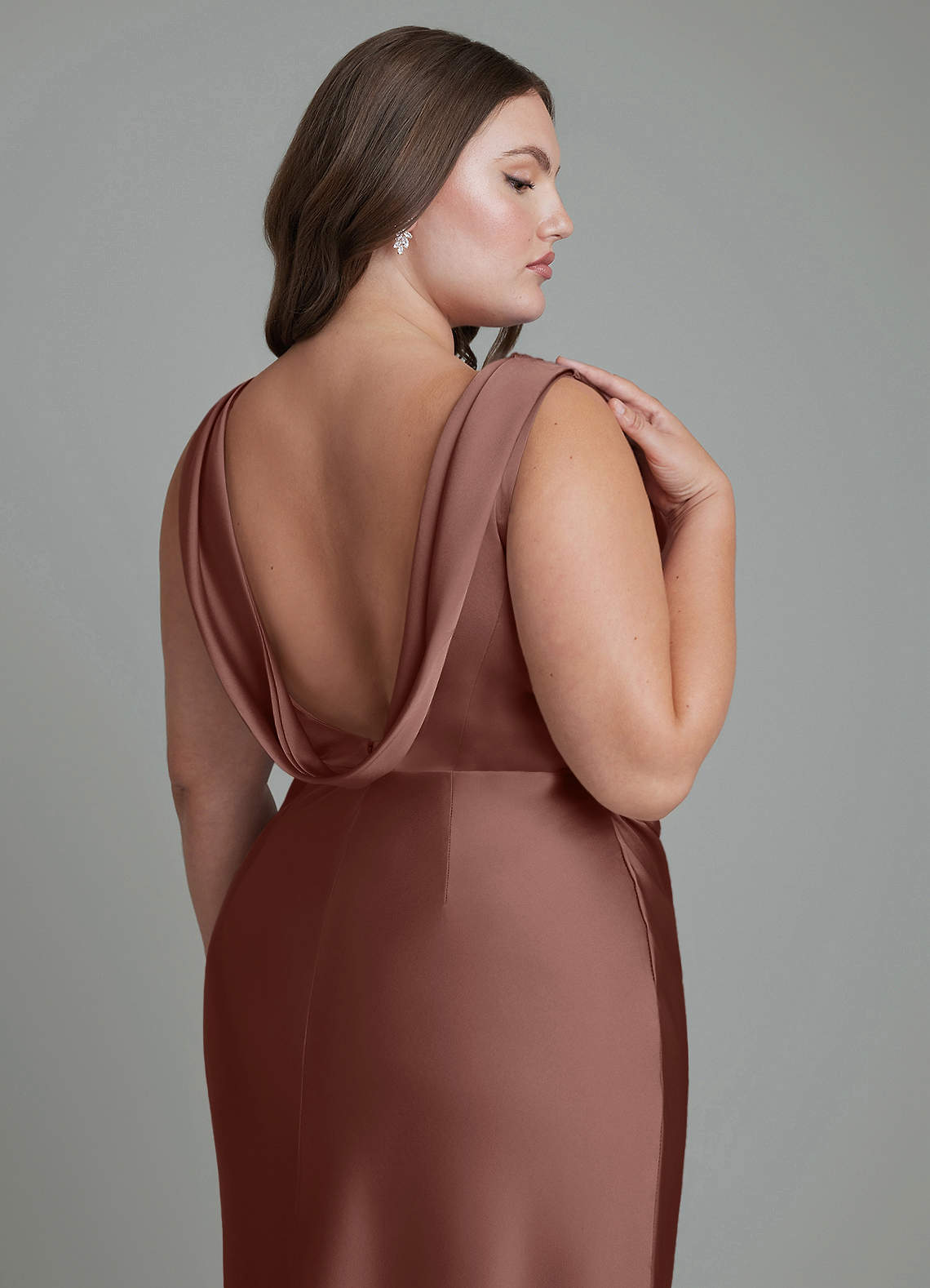 Azazie Kieryn Bridesmaid Dresses Espresso Mermaid Pleated Stretch Satin Dress image13