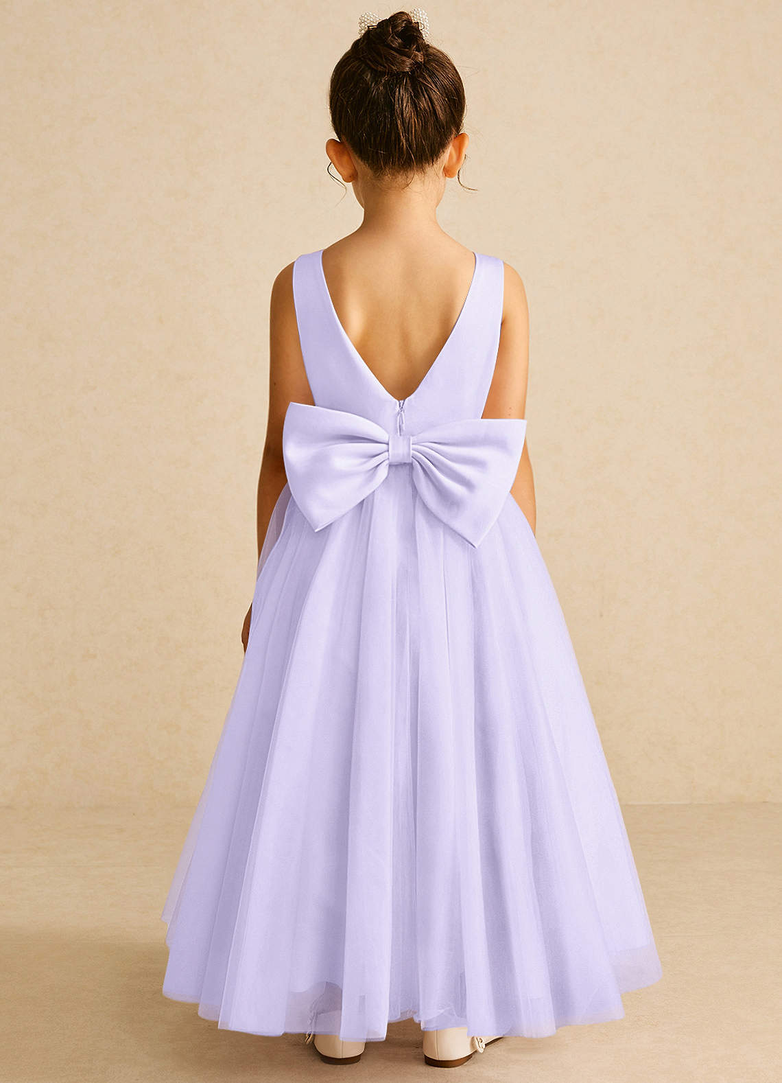 Azazie Pumpkin Flower Girl Dresses Lilac A-Line Convertible Tulle Dress image5
