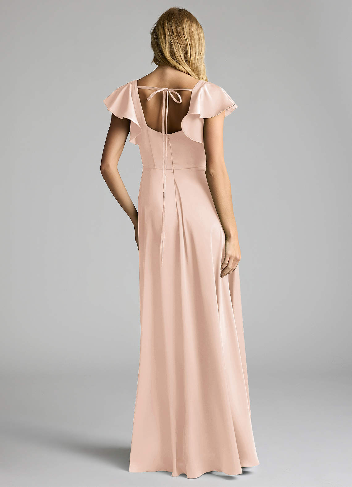 Azazie Bondi Vestidos de madrinha de casamento Vestir Rosa Corado de Cetim elástico de Linha A com Arco image3
