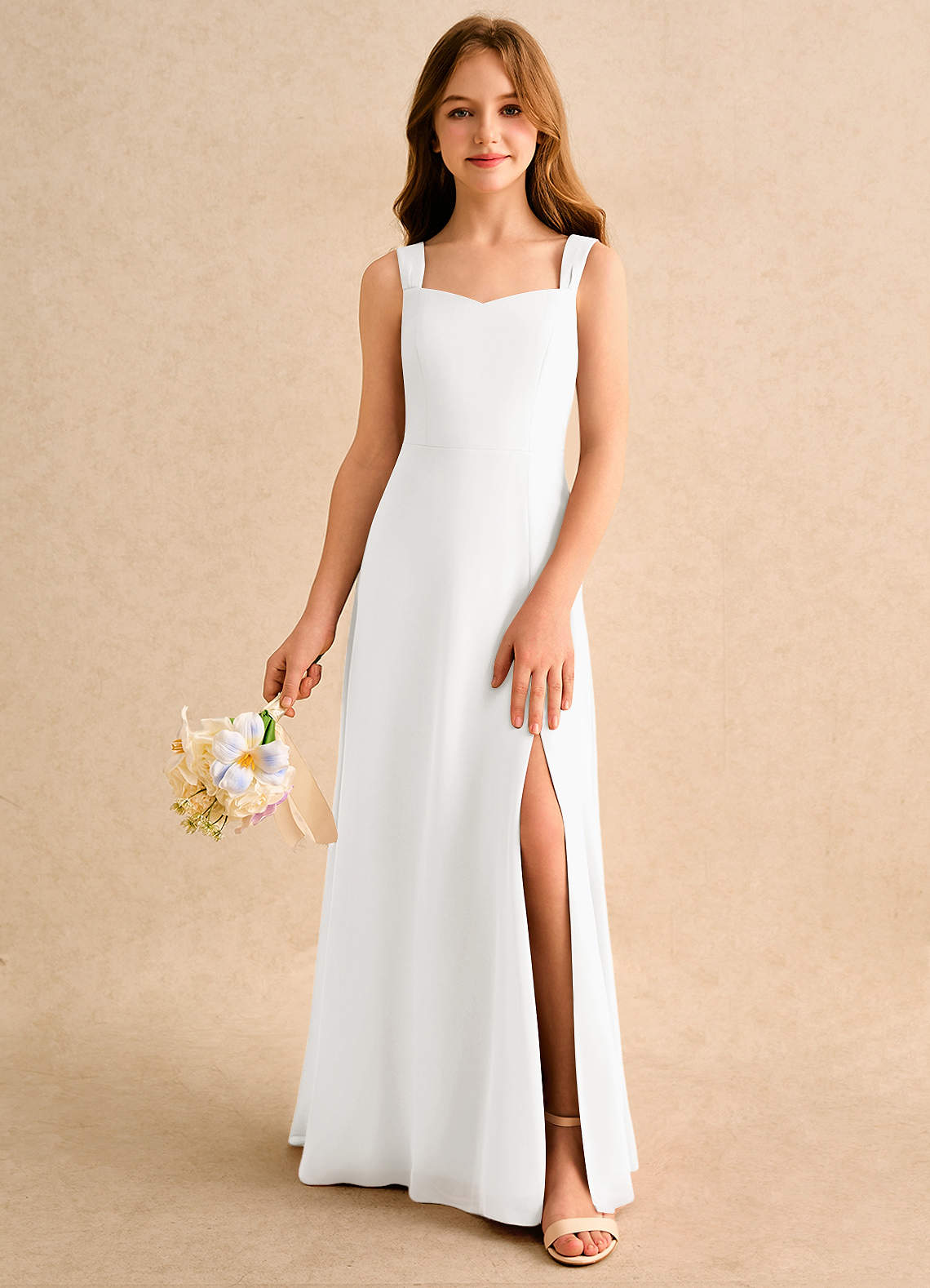 Azazie Makani Girls Formal Kukkatyttöjen mekot A-linja Sydänpääntie Sifonki Lattian pituus Mekko image2