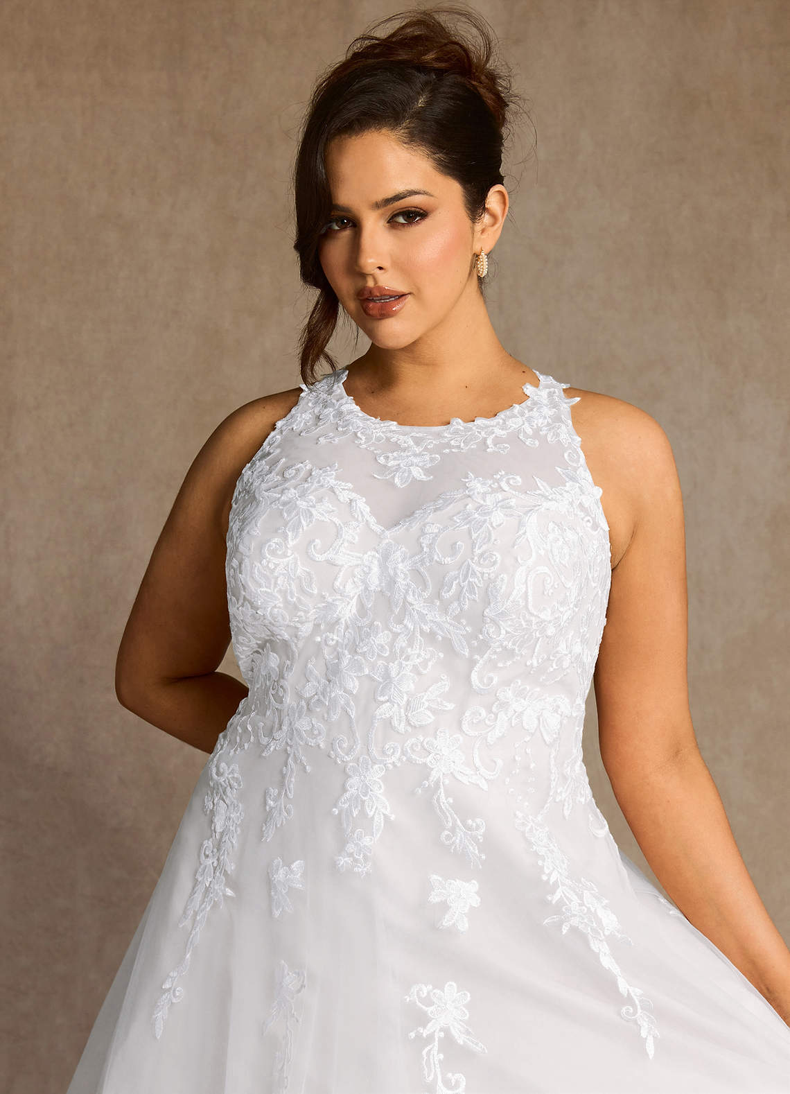 Azazie Melrose Wedding Dresses Diamond White A-Line Sweetheart Lace Tulle Dress image3