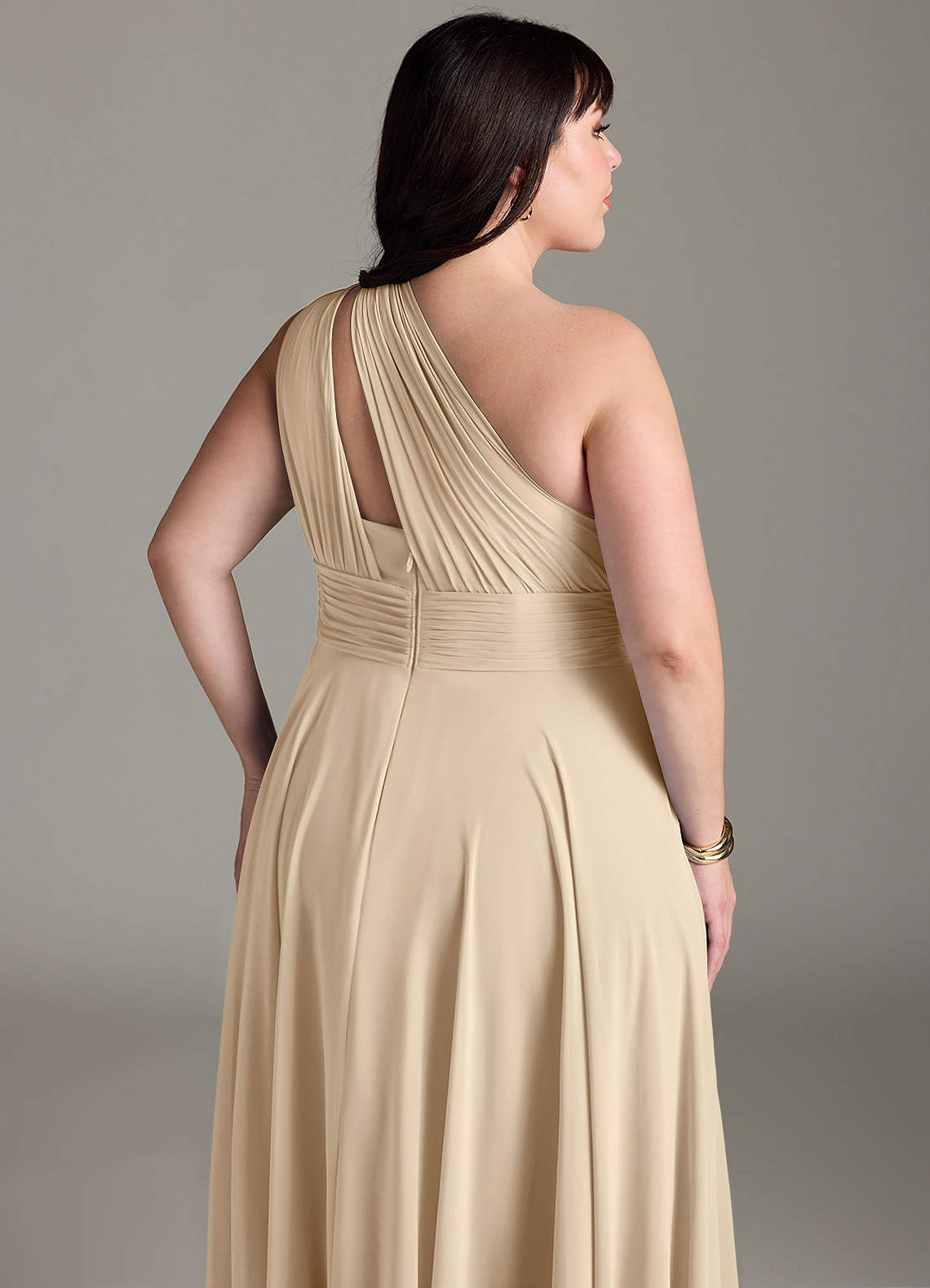 Azazie Charlize Bridesmaid Dresses Champagne A-Line One Shoulder Chiffon Dress image12