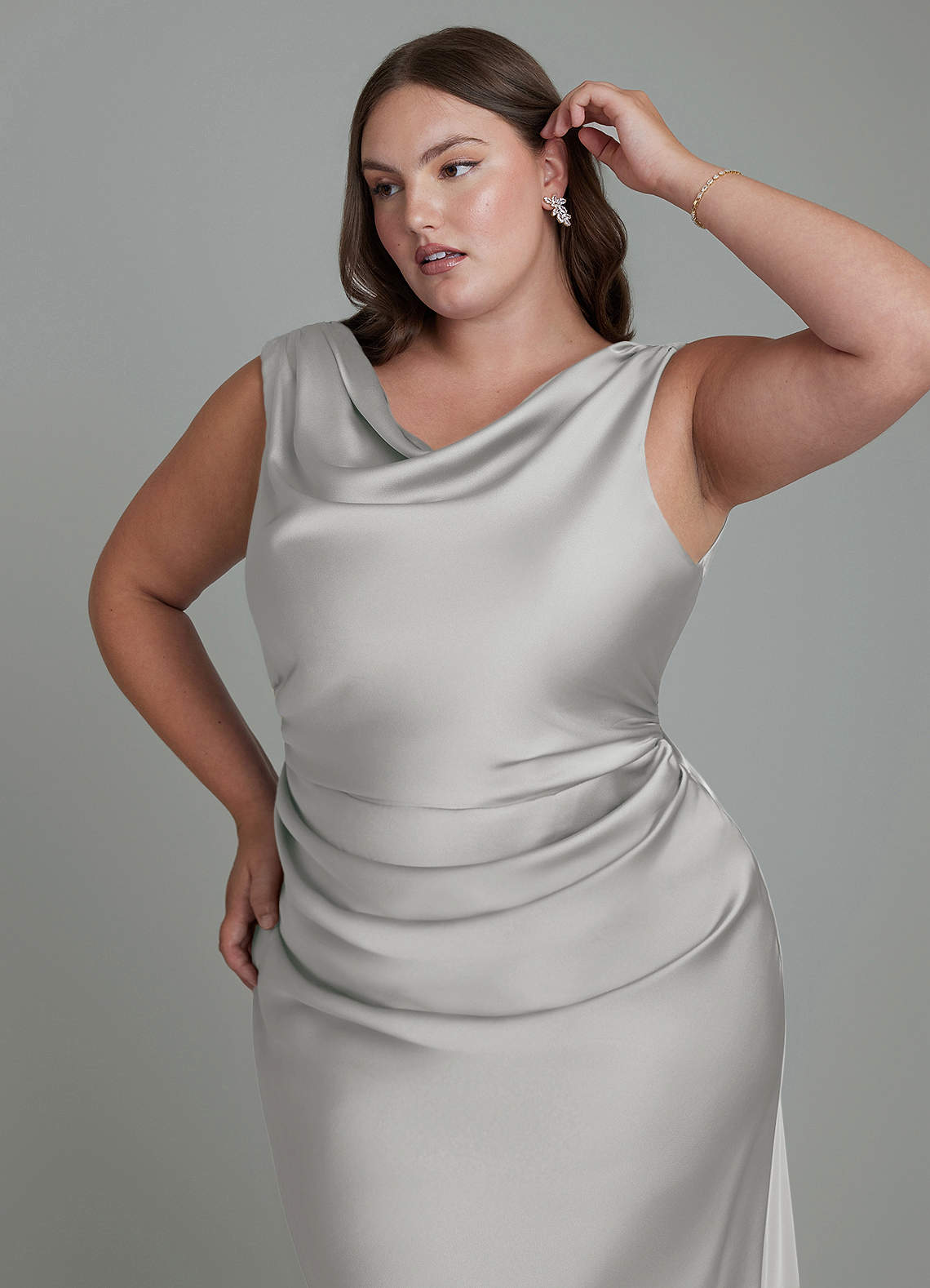 Azazie Kieryn Bridesmaid Dresses Silver Mermaid Pleated Stretch Satin Dress image11