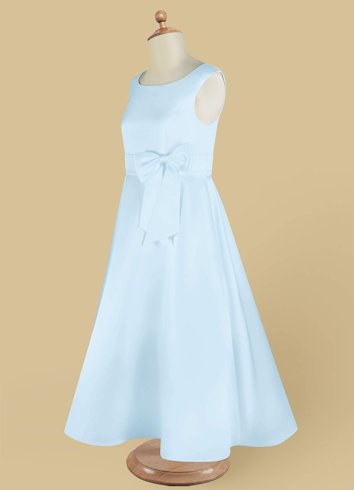 Azazie A Line Princess Boat neck Ankle Length Matte Satin Flower Girl Dresses Sky Blue