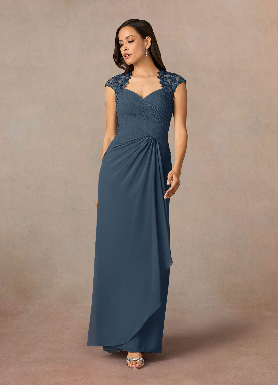 Azazie Birdie Neptune A-Line Queen Anne Sequins Chiffon Dress