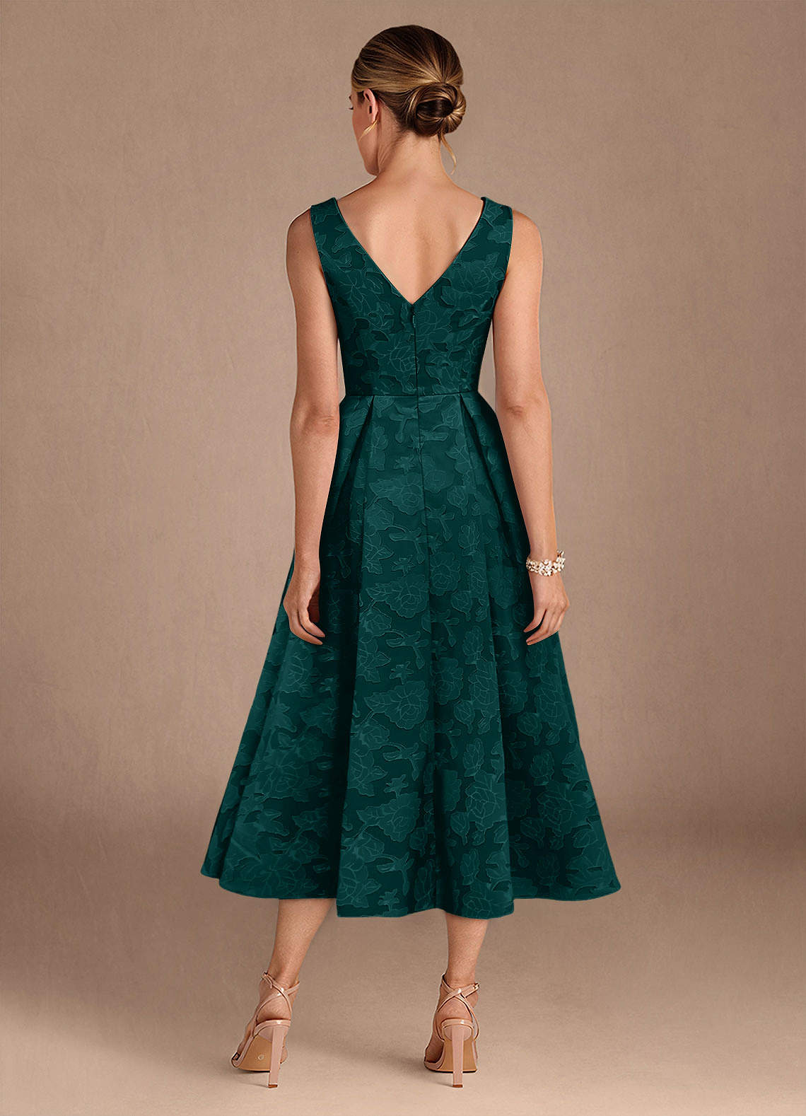 Azazie Fulton Mother of the Bride Dresses Pine A-Line Pleated Floral Burnout Dress image2