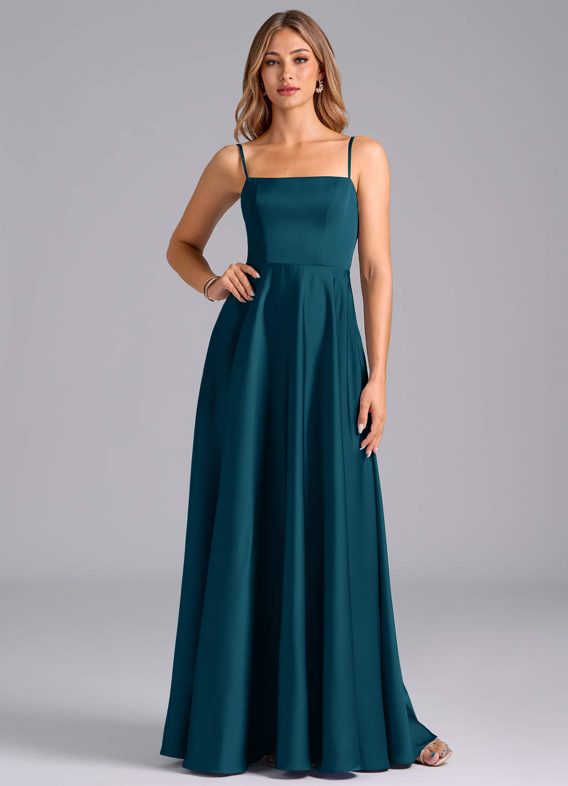 Azazie Elita Bridesmaid Dresses Ink Blue A-Line Pleated Stretch Satin Dress image1