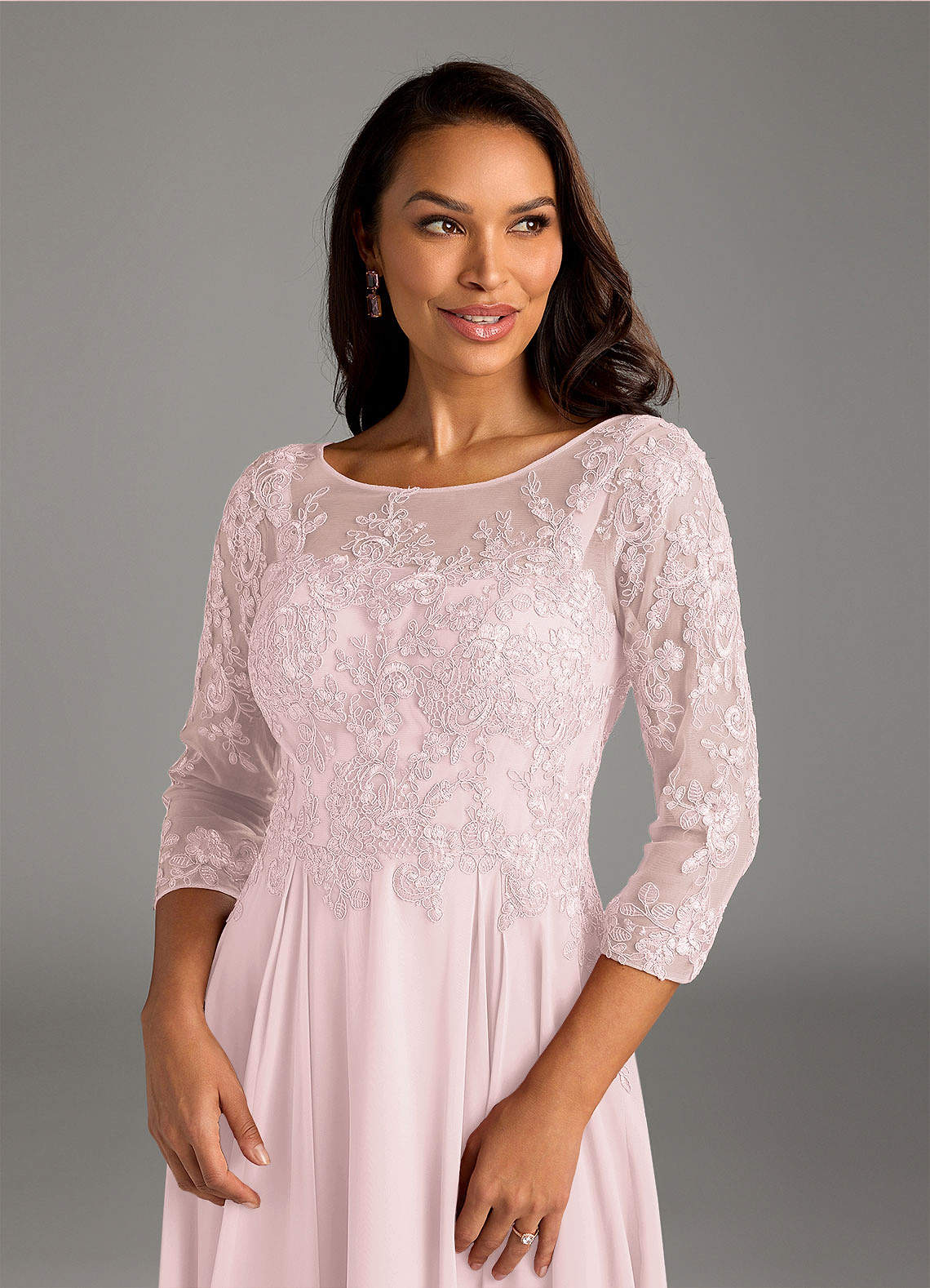 Azazie Marge Mother of the Bride Dresses Blushing Pink A-Line Scoop Lace Chiffon Dress image4