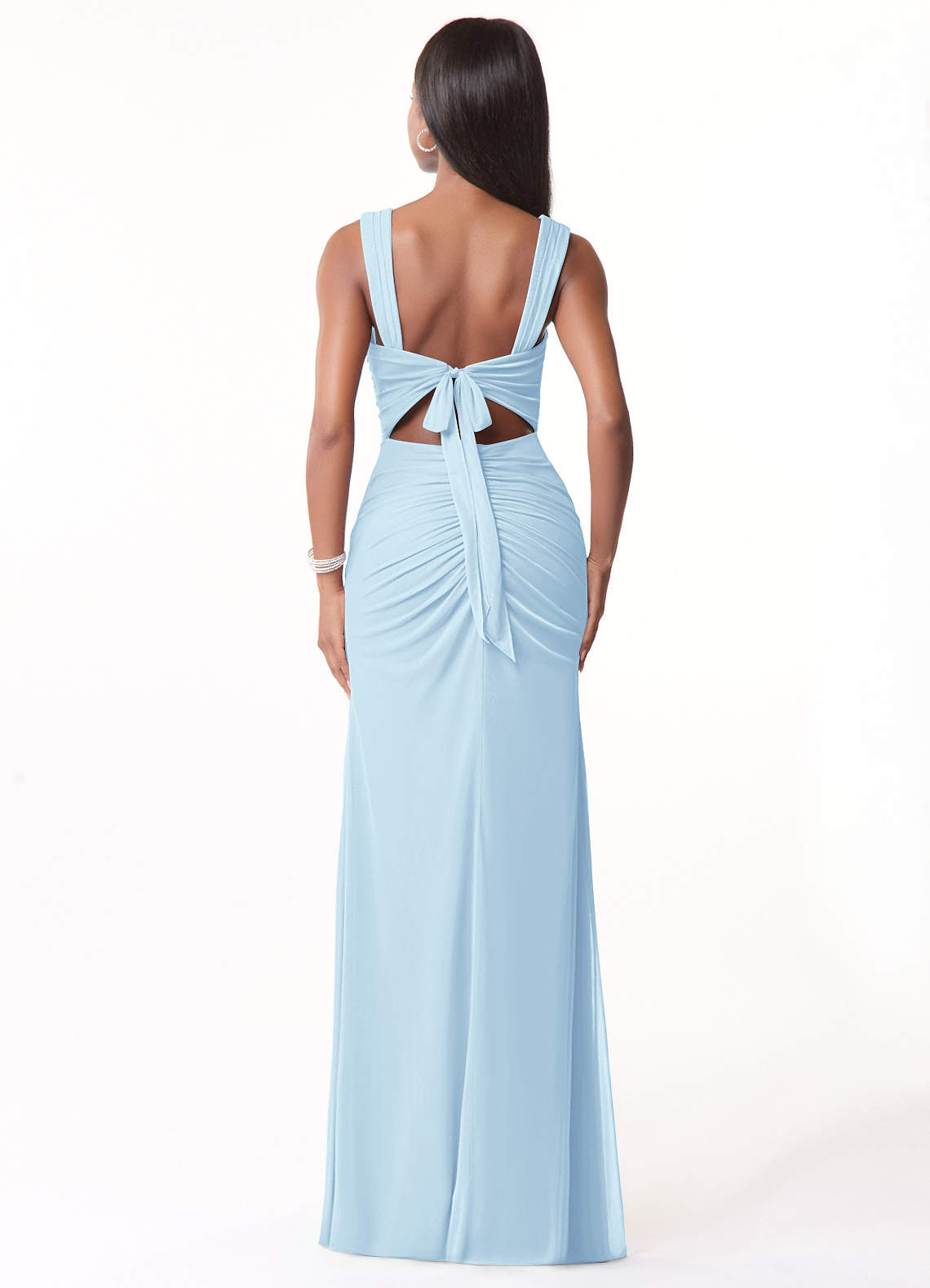 Azazie Jesaphine Bridesmaid Dresses Sky Blue Sheath Ruched Mesh Dress image2