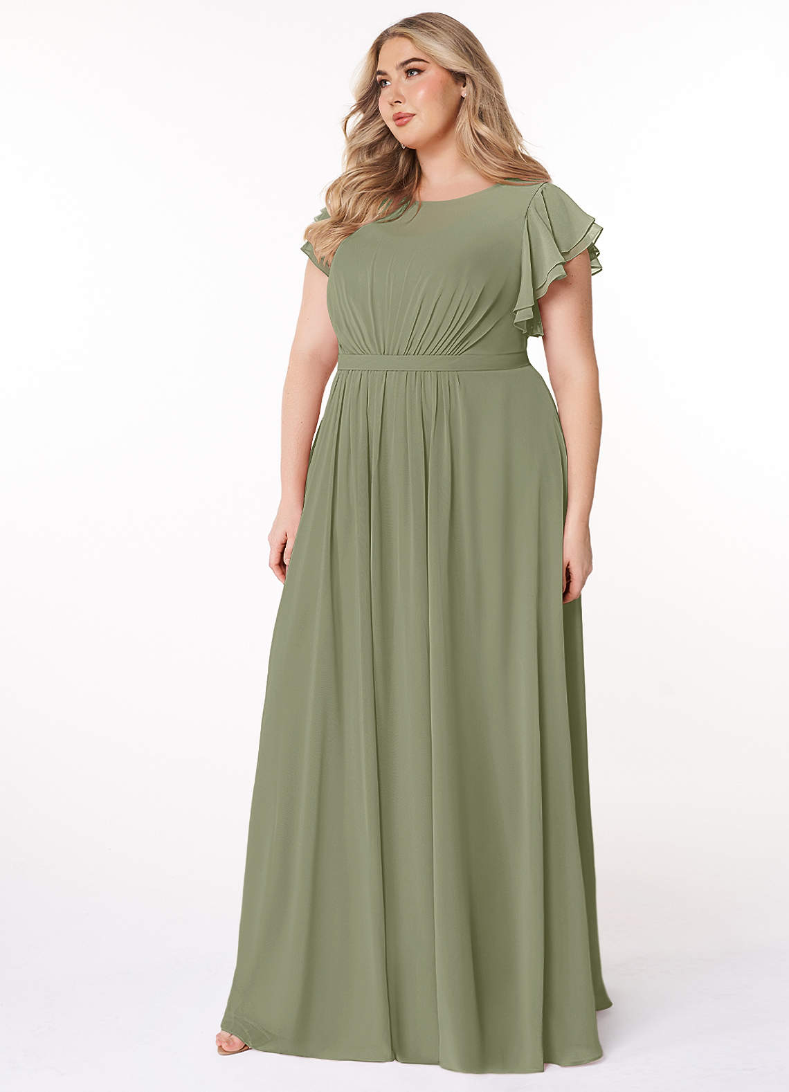 Azazie Daphne At-home Try On Dresses A-Line Ruffled Chiffon Floor-Length Dress image7