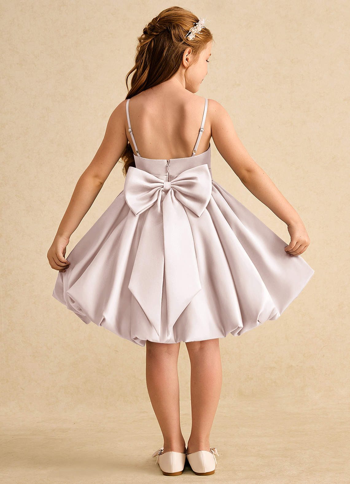 Azazie Davine Flower Girl Dresses Rose Petal A-Line Spaghetti Strap Matte Satin Dress image1