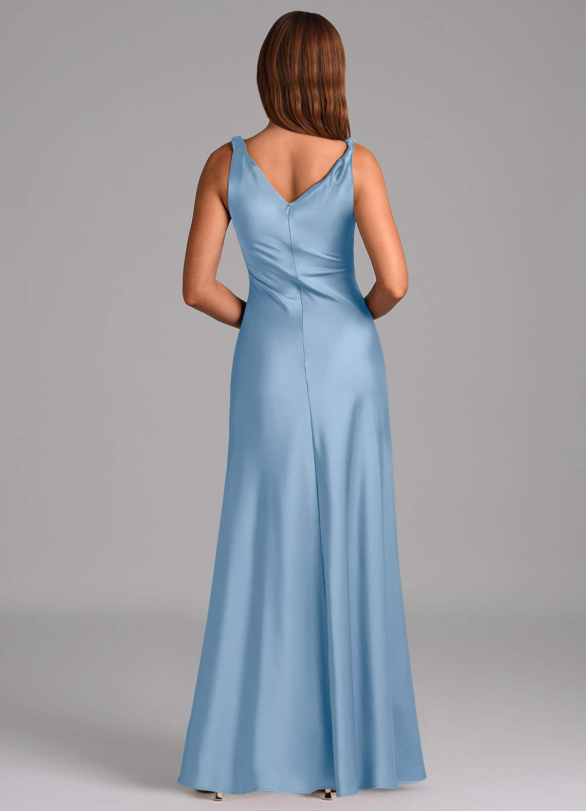 Azazie Nerine Bridesmaid Dresses Powder Blue A-Line Pleated Stretch Satin Dress image4