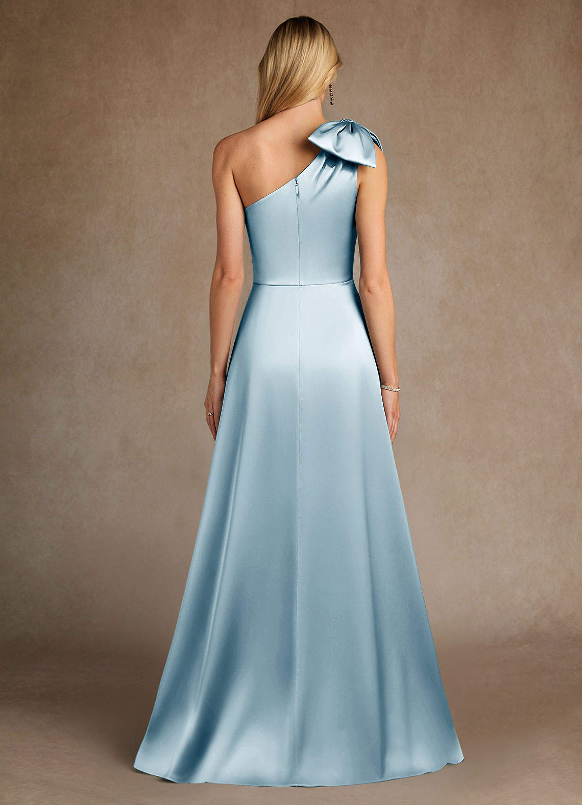 Azazie Easton Klänningar till brudens mor Klänning A-Line i Stretch Satin One-shoulder Himmelsblå image2
