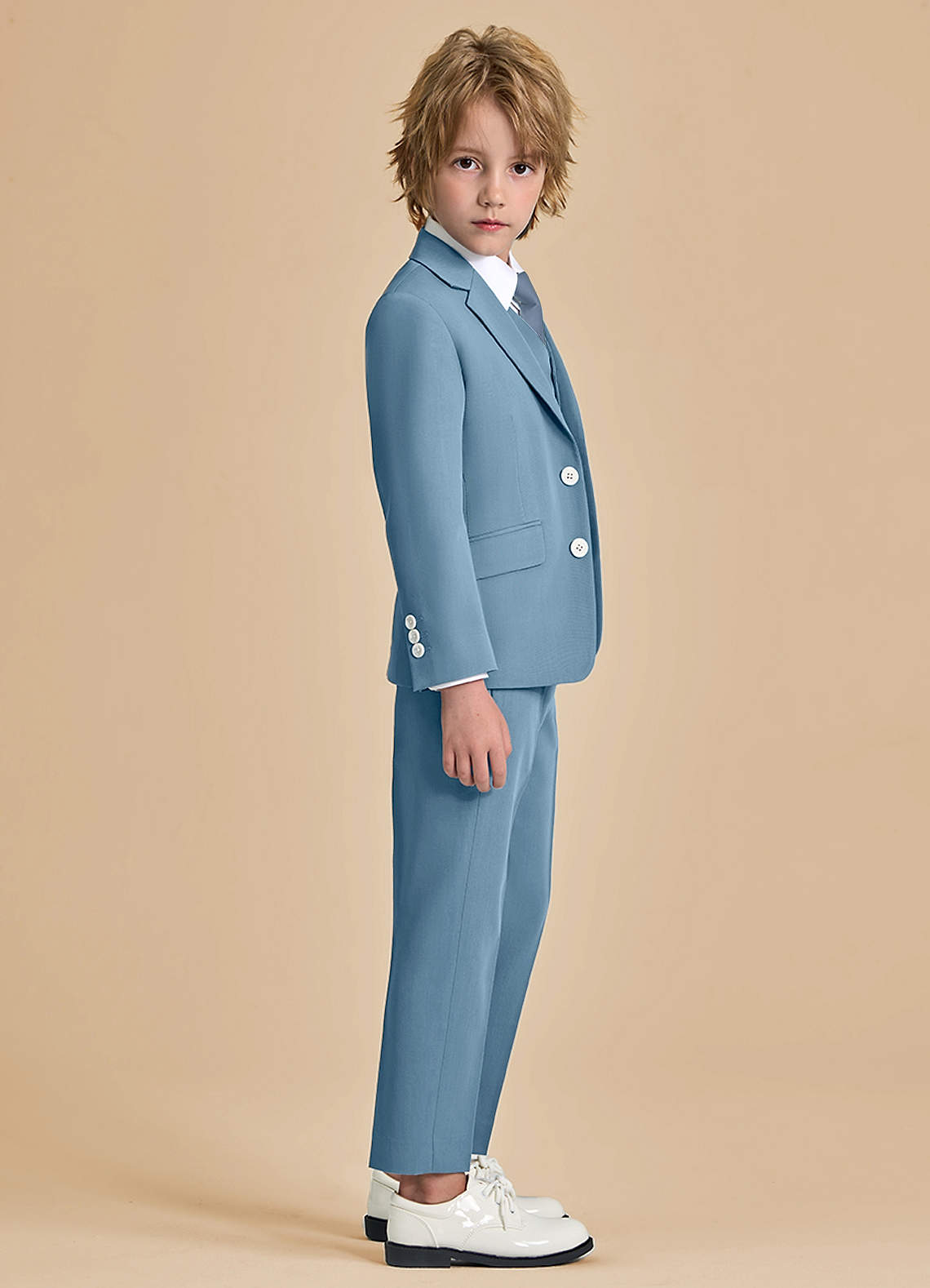 front Oliver Boys Light Blue 5-Piece Suit With Pre-tie