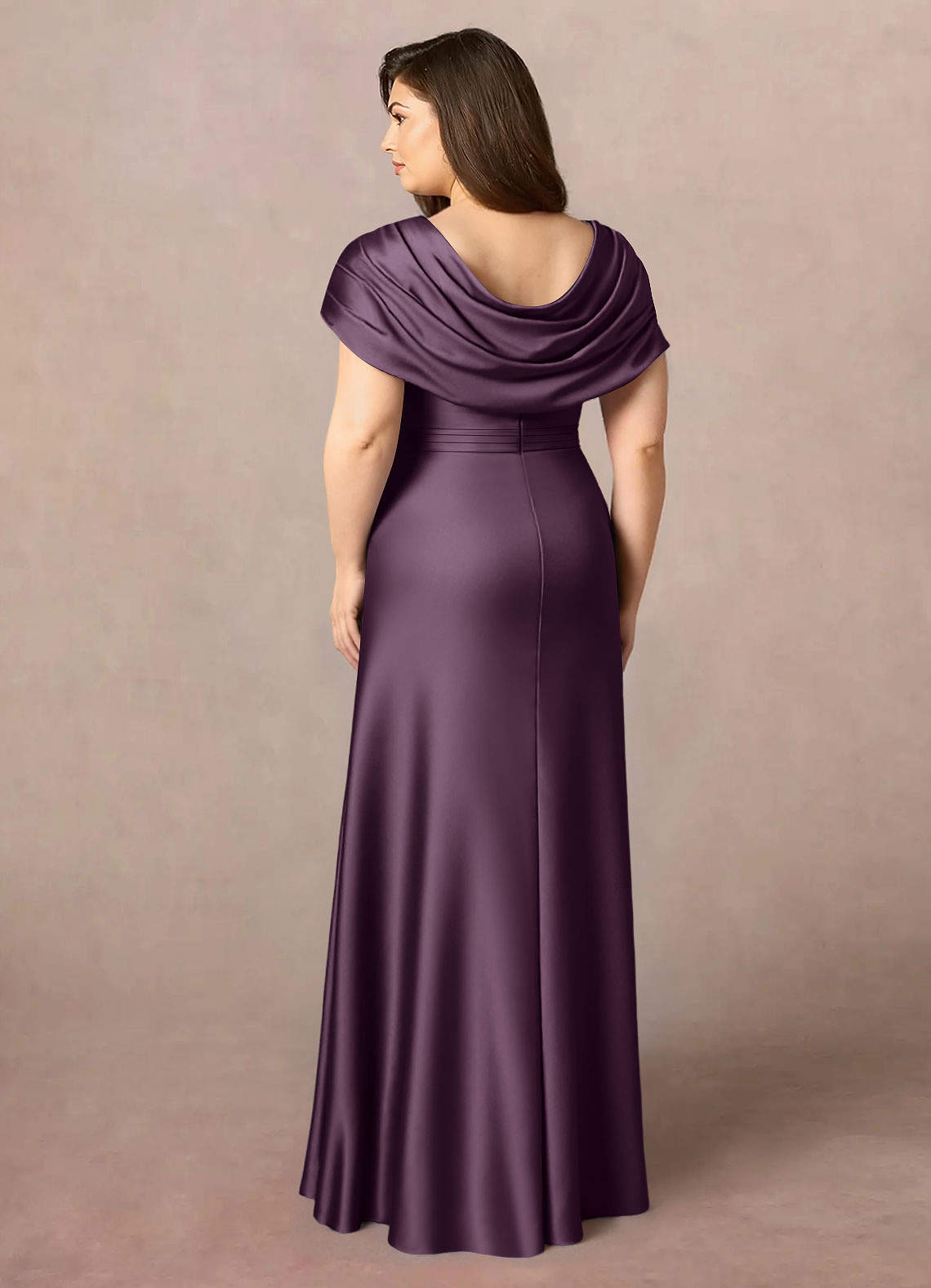 Azazie Branford Mother of the Bride Dresses Plum A-Line Pleated Stretch Satin Dress image9
