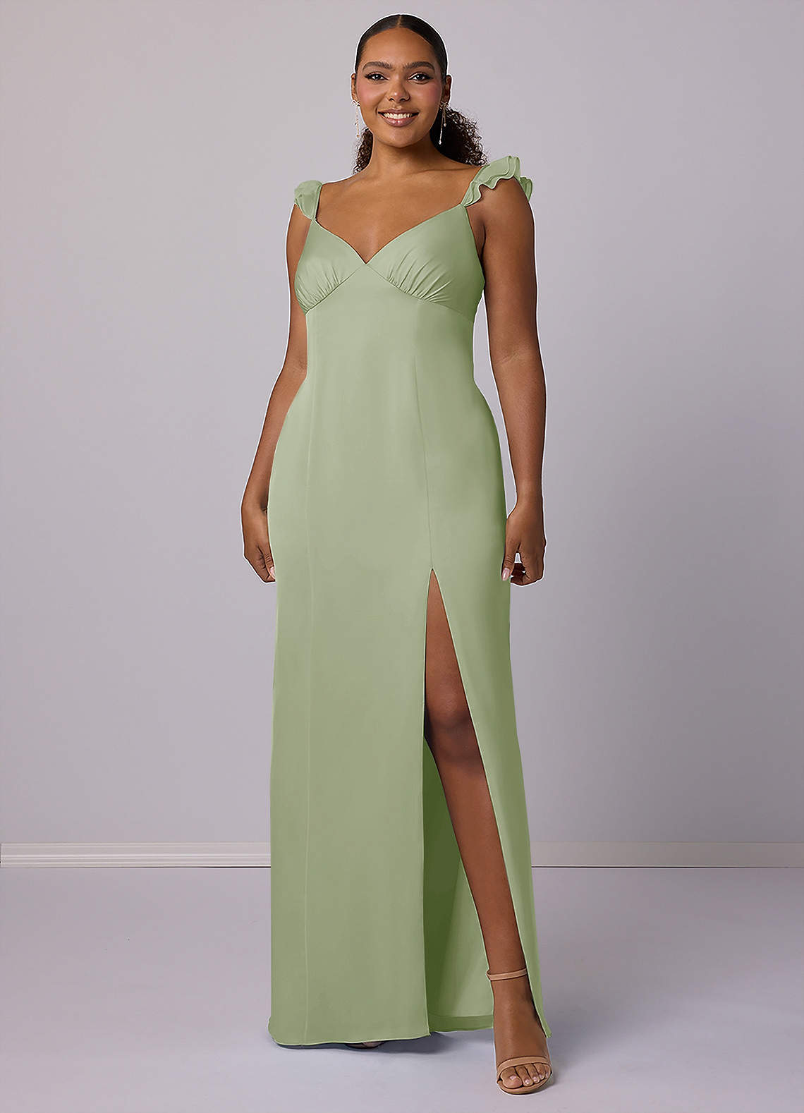Barbie ♥ Azazie Bridesmaid Dresses Dusty Sage Sheath Stretch Satin Dress image8