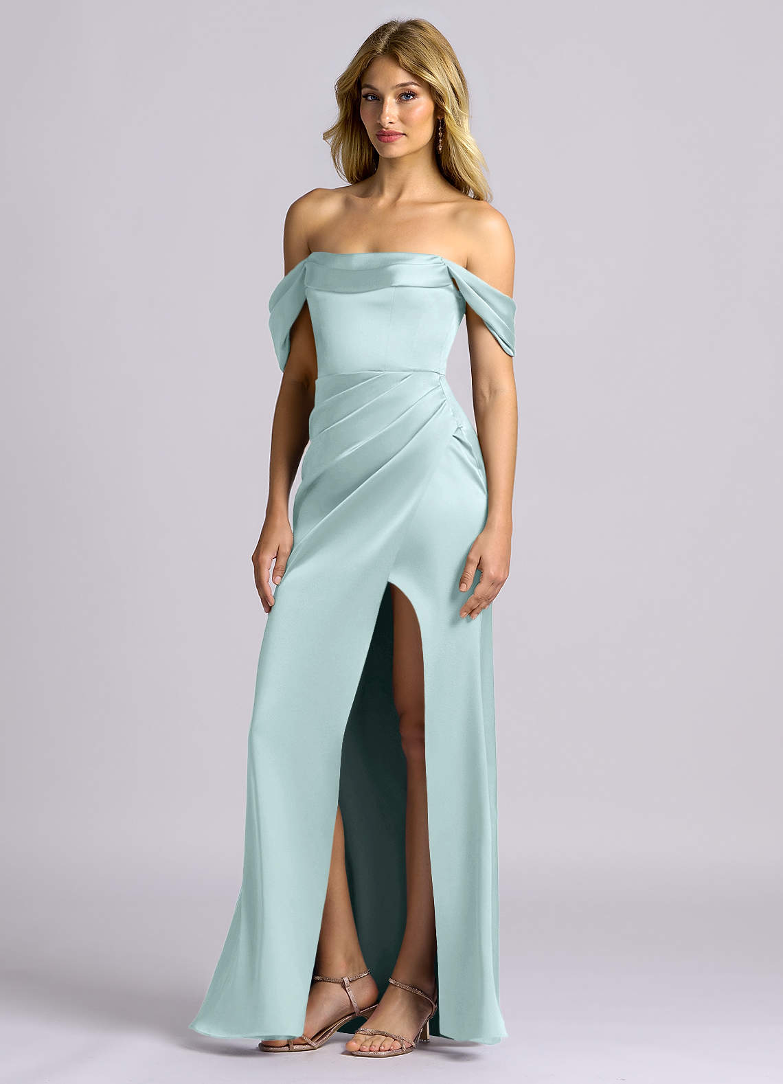 Azazie Sheath Cowl Neck Floor-Length Stretch Satin Bridesmaid Dresses - Sea Glass Azazie Sheath Cowl Neck Floor-Length Stretch Satin Bridesmaid Dresses - Sea Glass