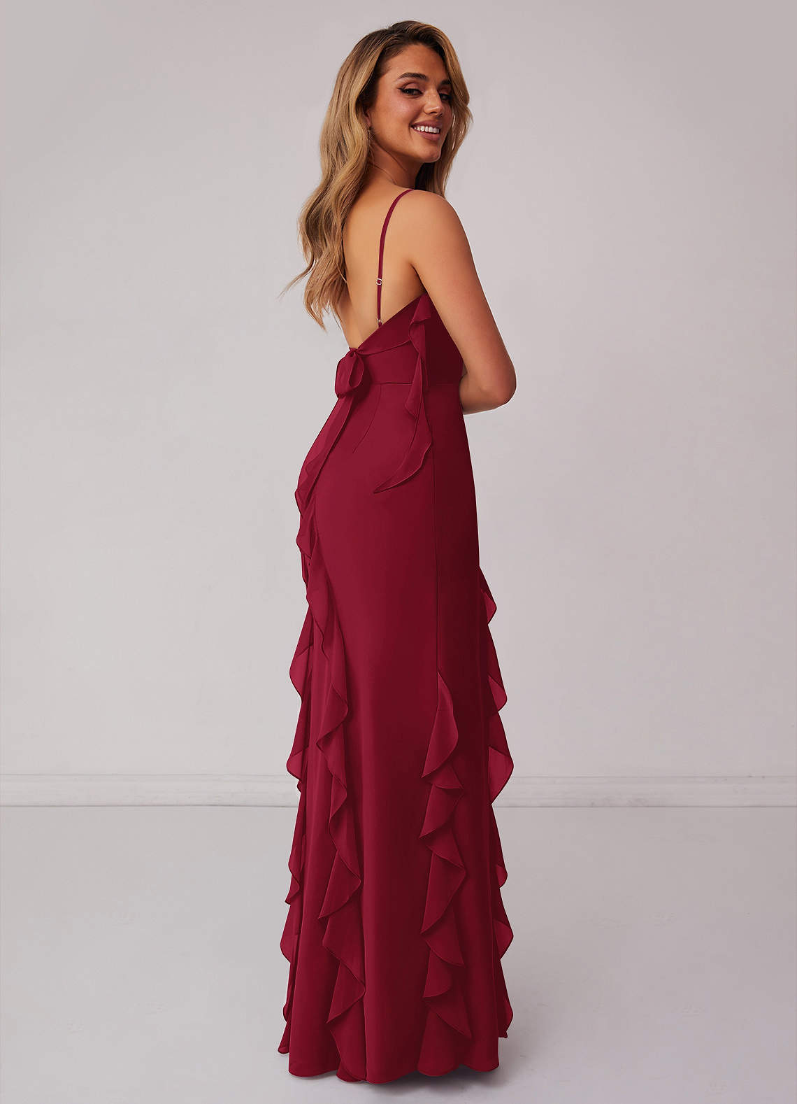 Barbie ♥ Azazie Robes de demoiselle d'honneur Robe Fourreau en Mousseline de soie Arc Bourgogne image1