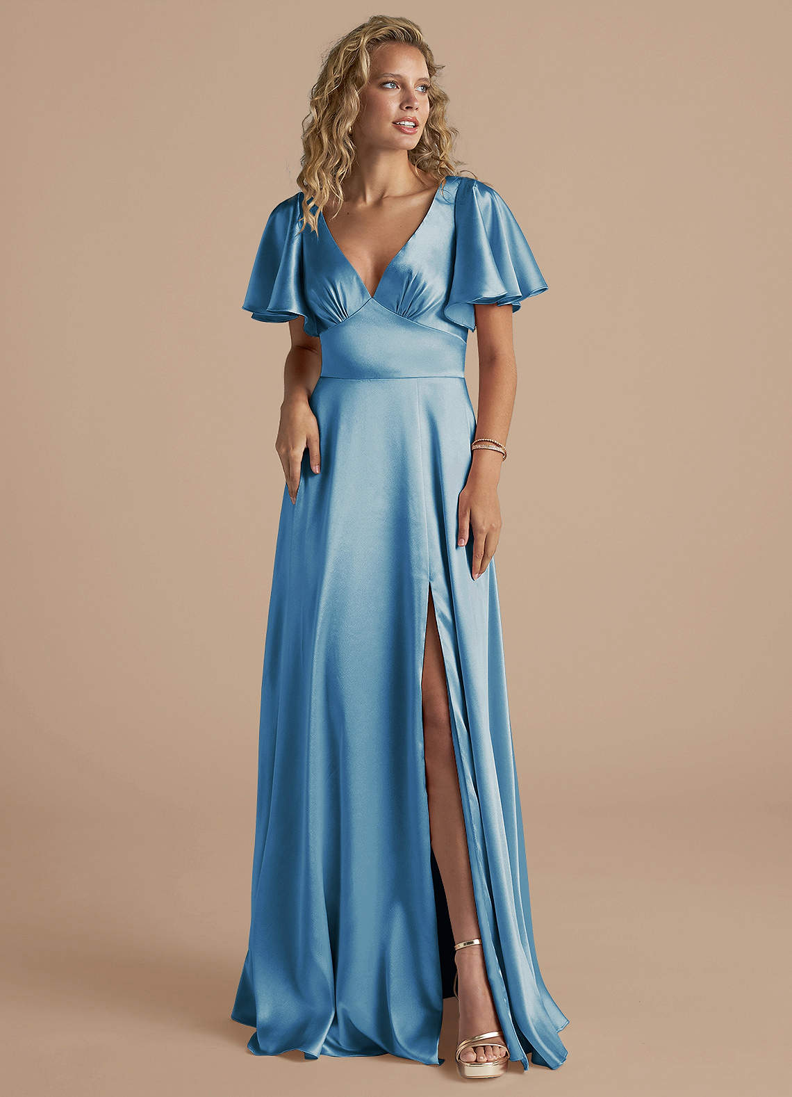 steel blue metallic bridesmaid dresses Azazie Kimber