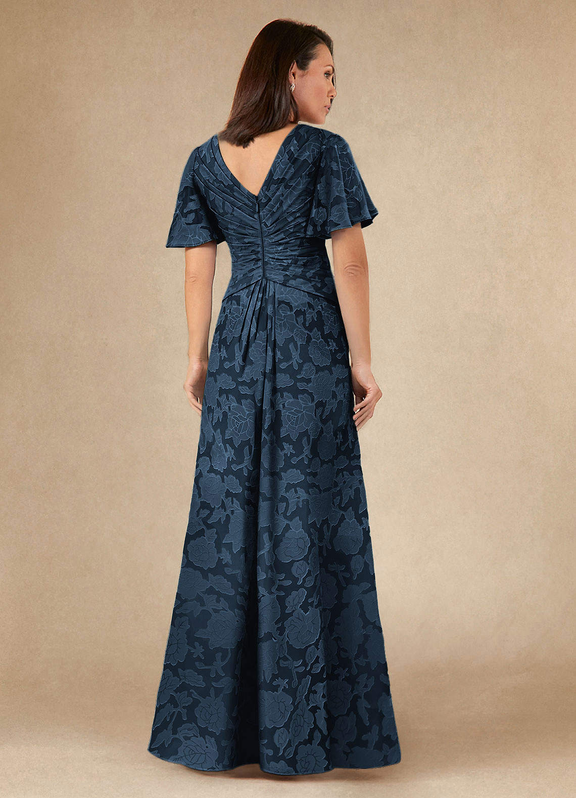 Azazie Emmeline Mother of the Bride Dresses Dark Navy A-Line Pleated Floral Burnout Dress image4