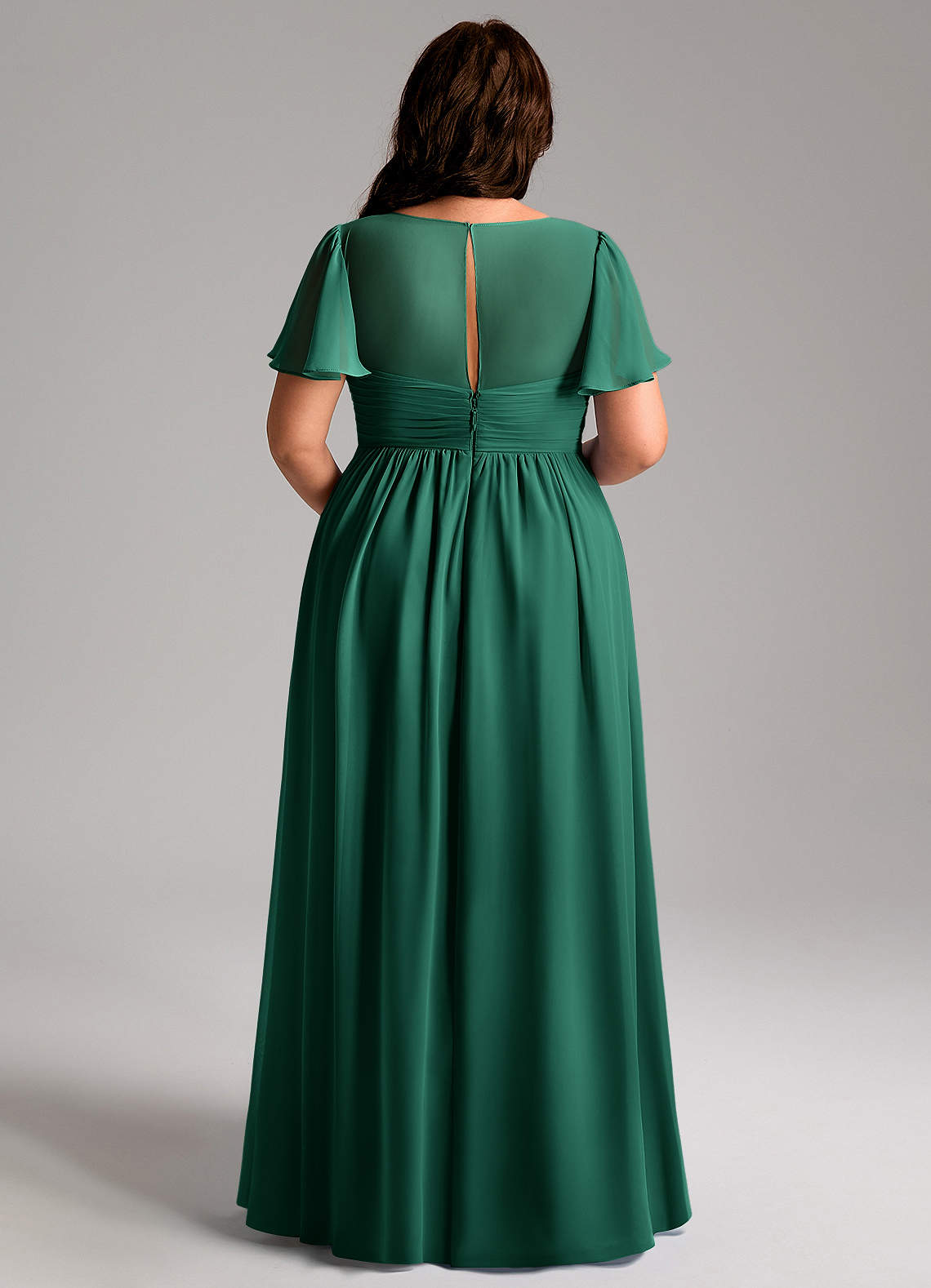 Azazie Verna Robes de demoiselle d'honneur de maternité Robe Trapèze Col V froncé Longueur ras du sol Mousseline de soie image11