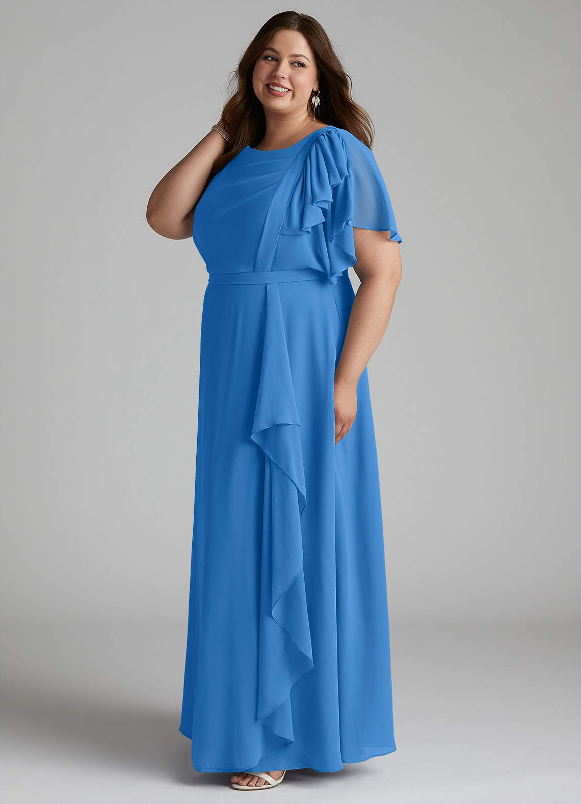 Azazie Aaliyah Modest Bridesmaid Dresses A-Line Scoop Pleated Chiffon Floor-Length Dress image6