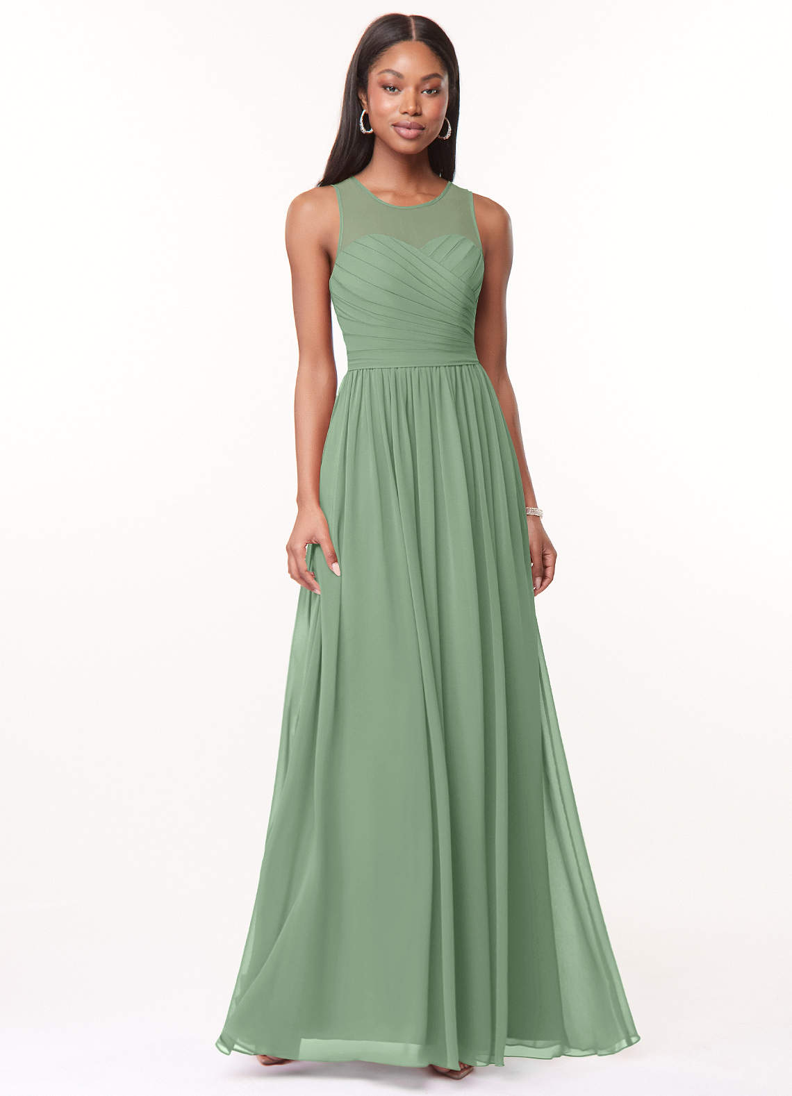 Azazie Nina Bridesmaid Dresses Matcha A-Line Pleated Chiffon Dress image1