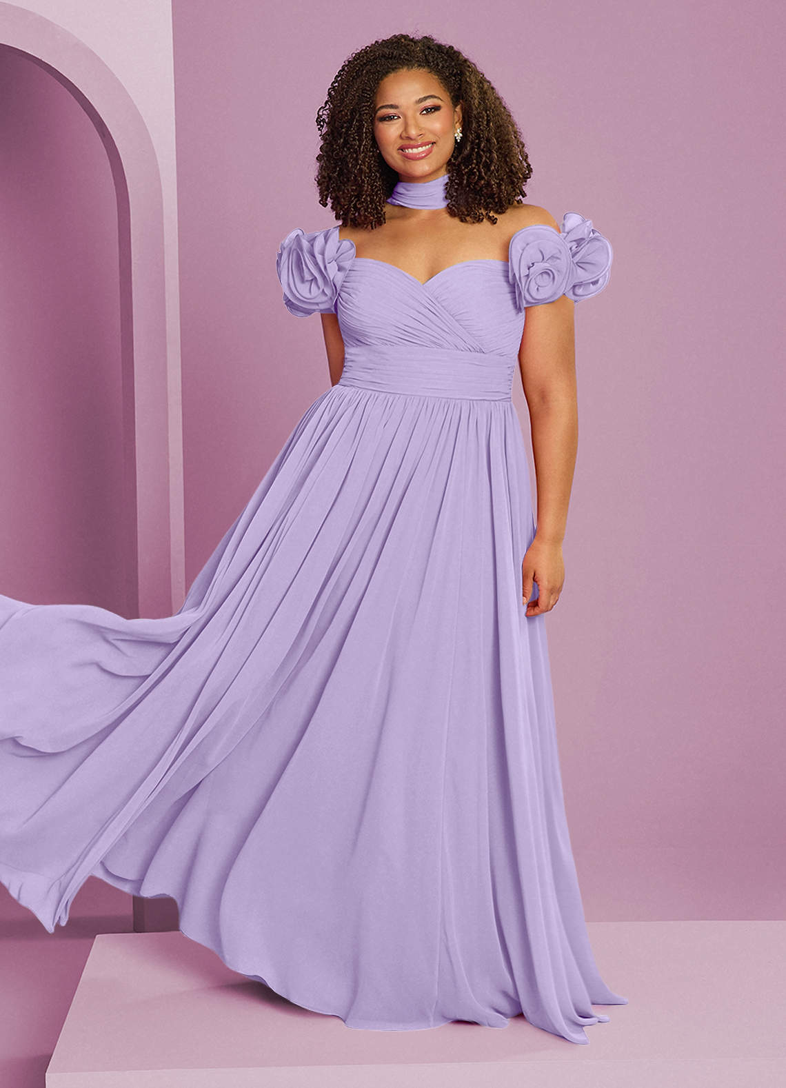 Barbie ♥ Azazie Jurken voor bruidsmeisjes Converteerbaar Jurk van Chiffon met A-Lijn Off the Shoulder Lila image1