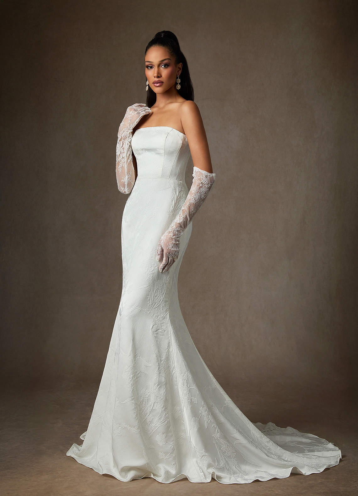 Azazie Shivon Diamond White Sheath Strapless Floral Jacquard Dress