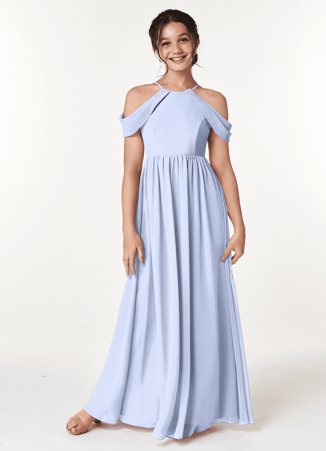 Azazie Seneca Junior Ice A-Line Off the Shoulder Chiffon Dress image1