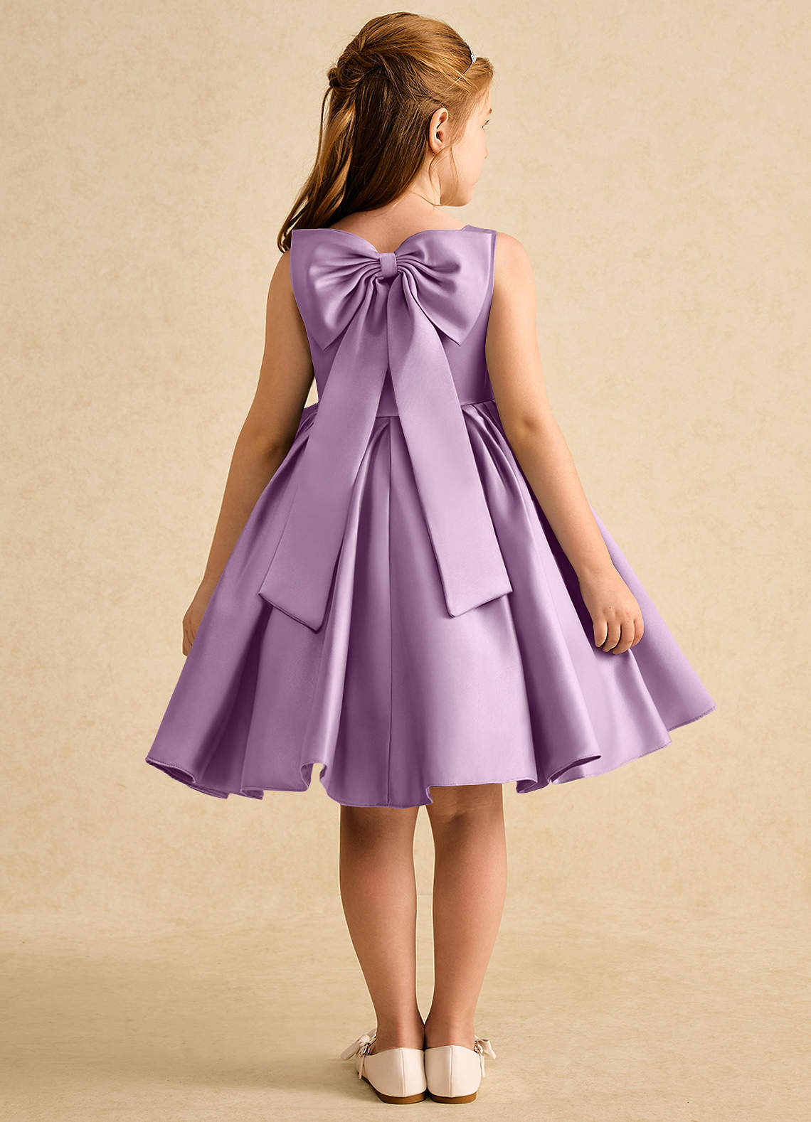 Azazie Jessie vestidos de niña de las flores Vestido de Glicinia de Satin Mate de Corte En A con Lazo image1