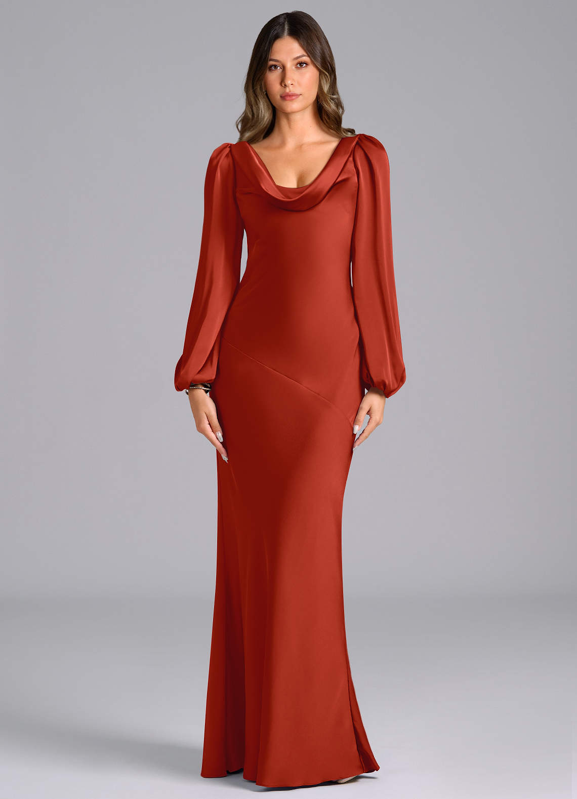 green emerald velvet dress BABARONI Cowl Neck Mermaid Dress with Sash Bronzer, Bronzer / US0 main image 0